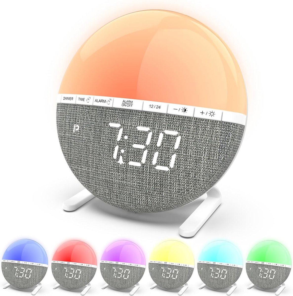 SnelShoppen - Digitale Licht Alarmklok - Zonsopgang Alarmklok met Snooze Functie, 7 Natuurlijke Alarmgeluiden, 9 Kleuren, 10 Helderheidsniveaus voor S