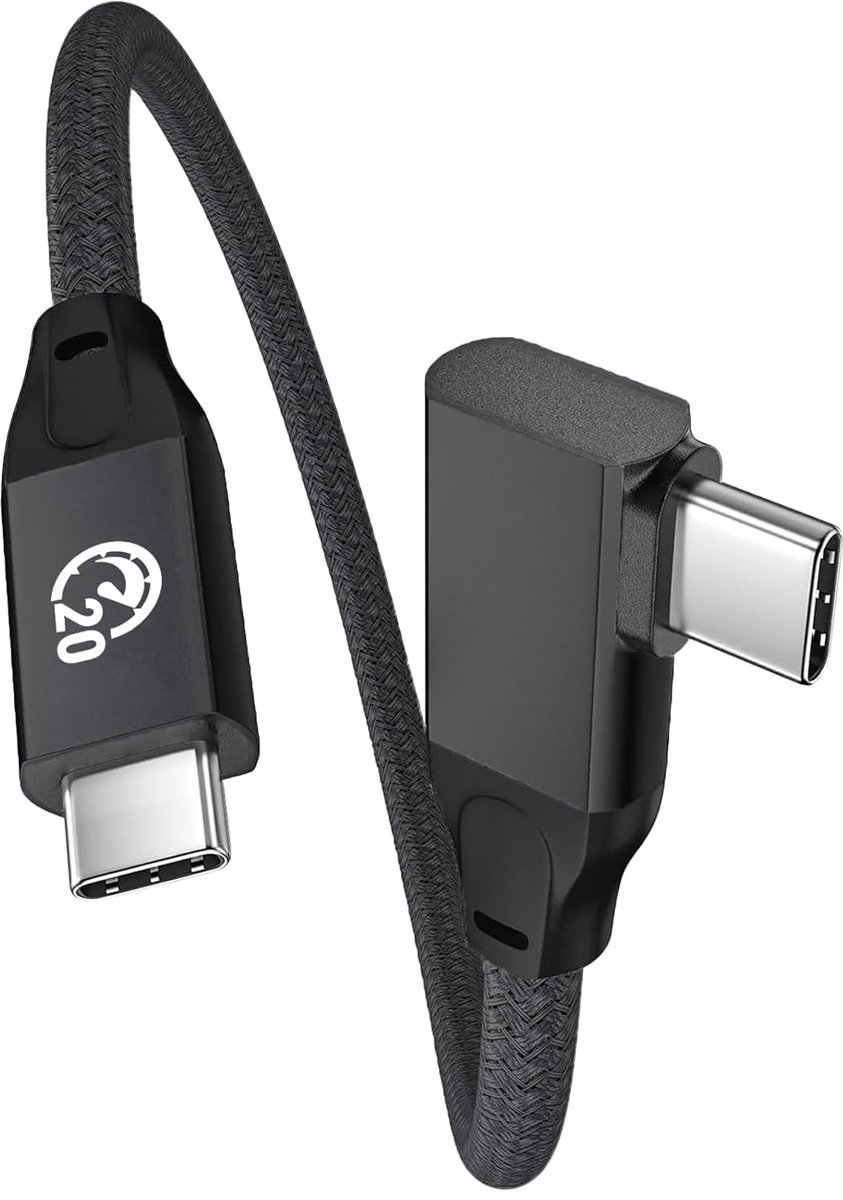 SnelShoppen - USB C naar USB C Kabel 100W 0.2M 90 Graden Hoek, 20Gbps Dataoverdracht, PD Snelladen voor Thunderbolt 3/4, MacBook Pro, iPad Pro, Pixel