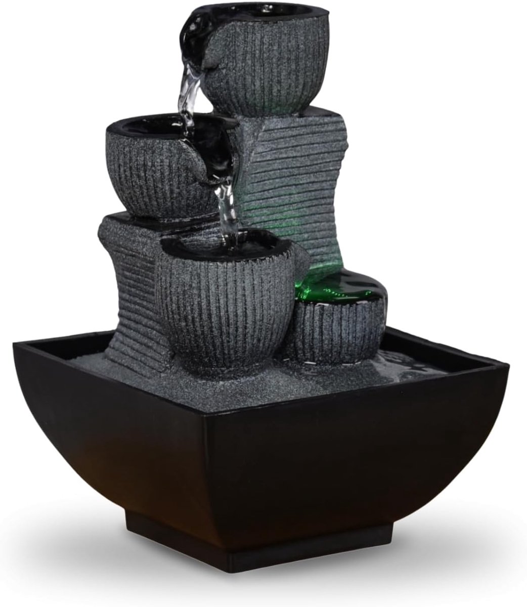 SnelShoppen - Zen'Light Kini Waterfall Zen Relaxation Fountain met LED Verlichting - Decoratie voor Woonkamer, Slaapkamer, Kantoor, Ideaal voor Medita
