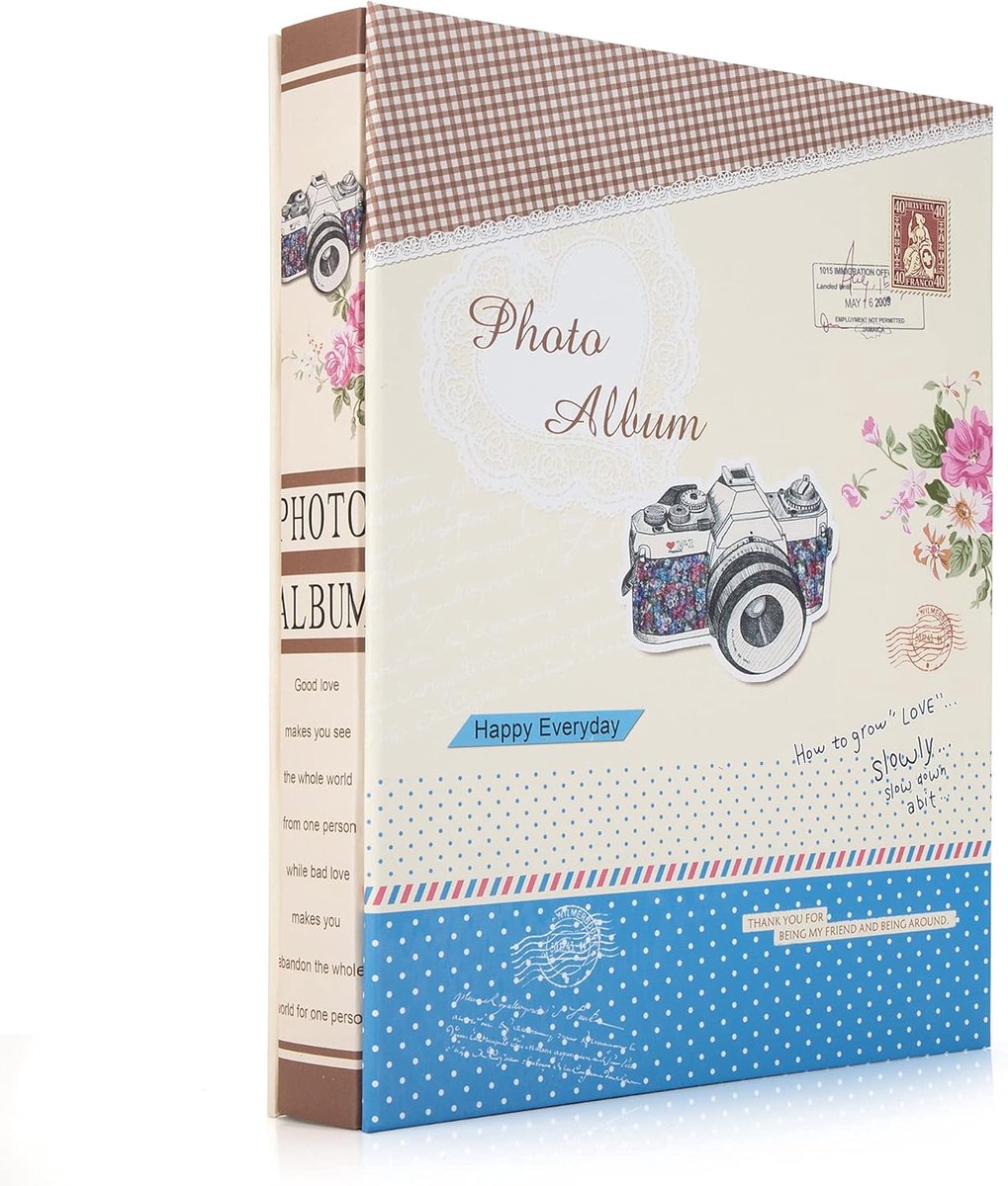 SnelShoppen - AIOR Fotoalbum 13x18 Insteekalbum voor 200 Foto's - Vintage Groot Bruiloft Familie Fotoalbum - Cadeau voor Familie en Vrienden (Camera)