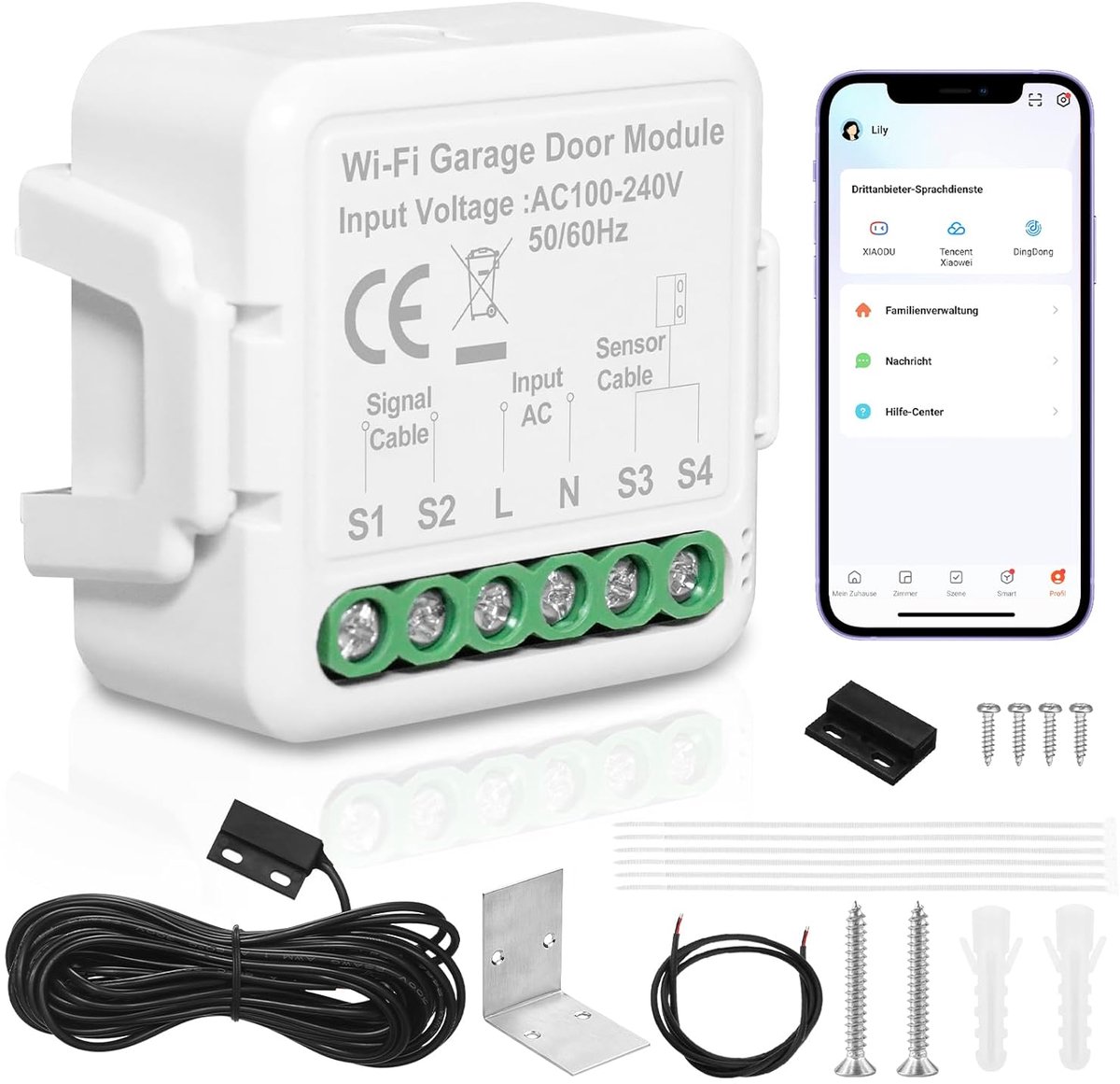 SnelShoppen - Smart Garagedeuropener Wifi - Mobiele Telefoon Bedienbaar - Deursensor - Tuya App - Compatibel met Alexa en Google Assistant - Geen Hub