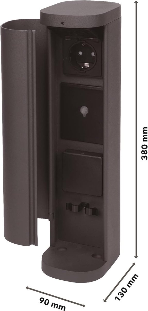SnelShoppen - BOLD 19486 VOLO Slim Tuinstopcontact Buiten - Antraciet - 2x Schuko - Smart Home Compatible - WLAN - 3680 Watt - Eenvoudige Montage - Id