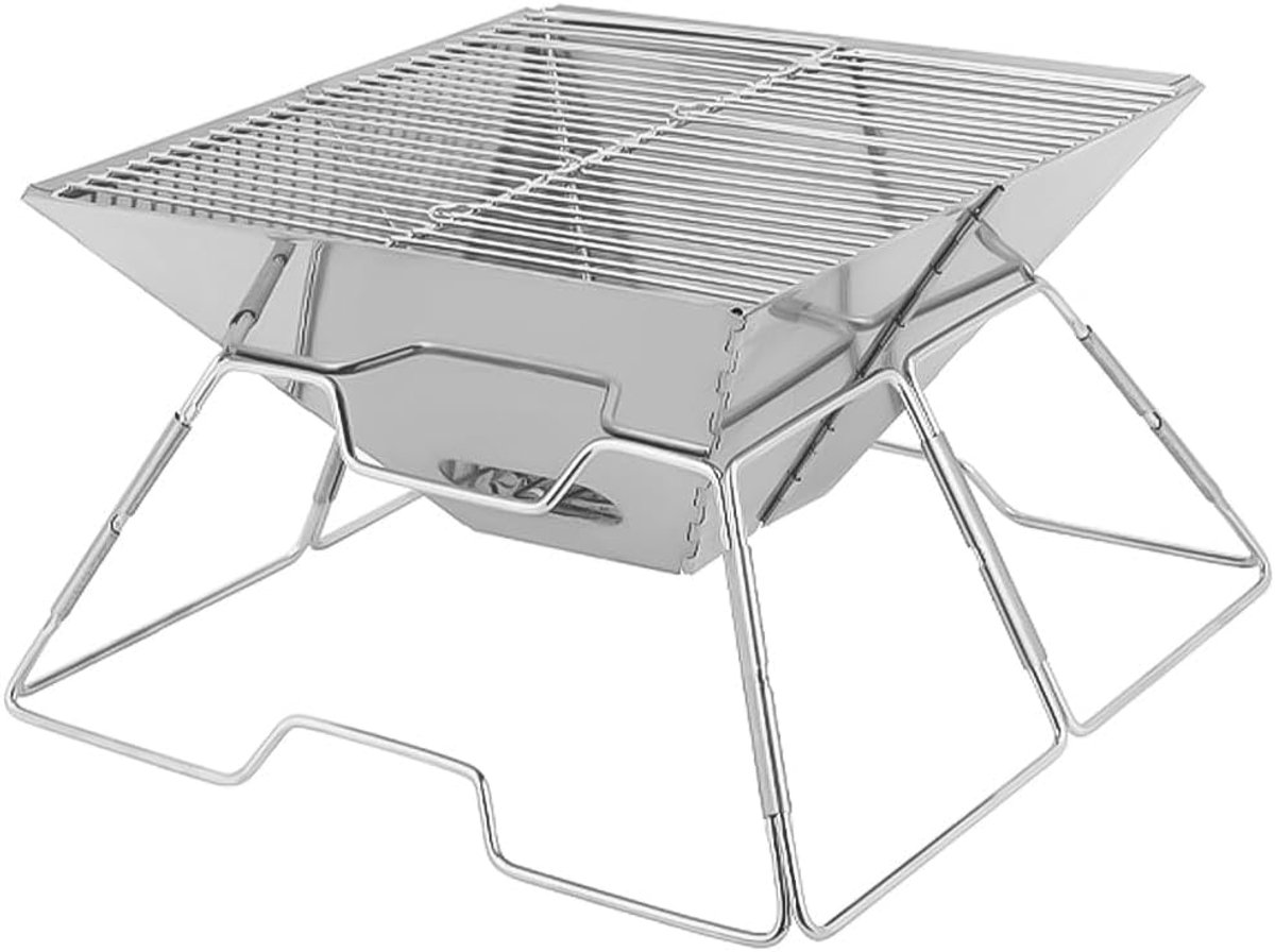SnelShoppen - Outdoor Vouwbare Grill Draagbare Houtskool BBQ Roestvrijstalen Barbecue met Verwijderbaar Rack en Tas voor Kamperen, Tuin, Picknick en R