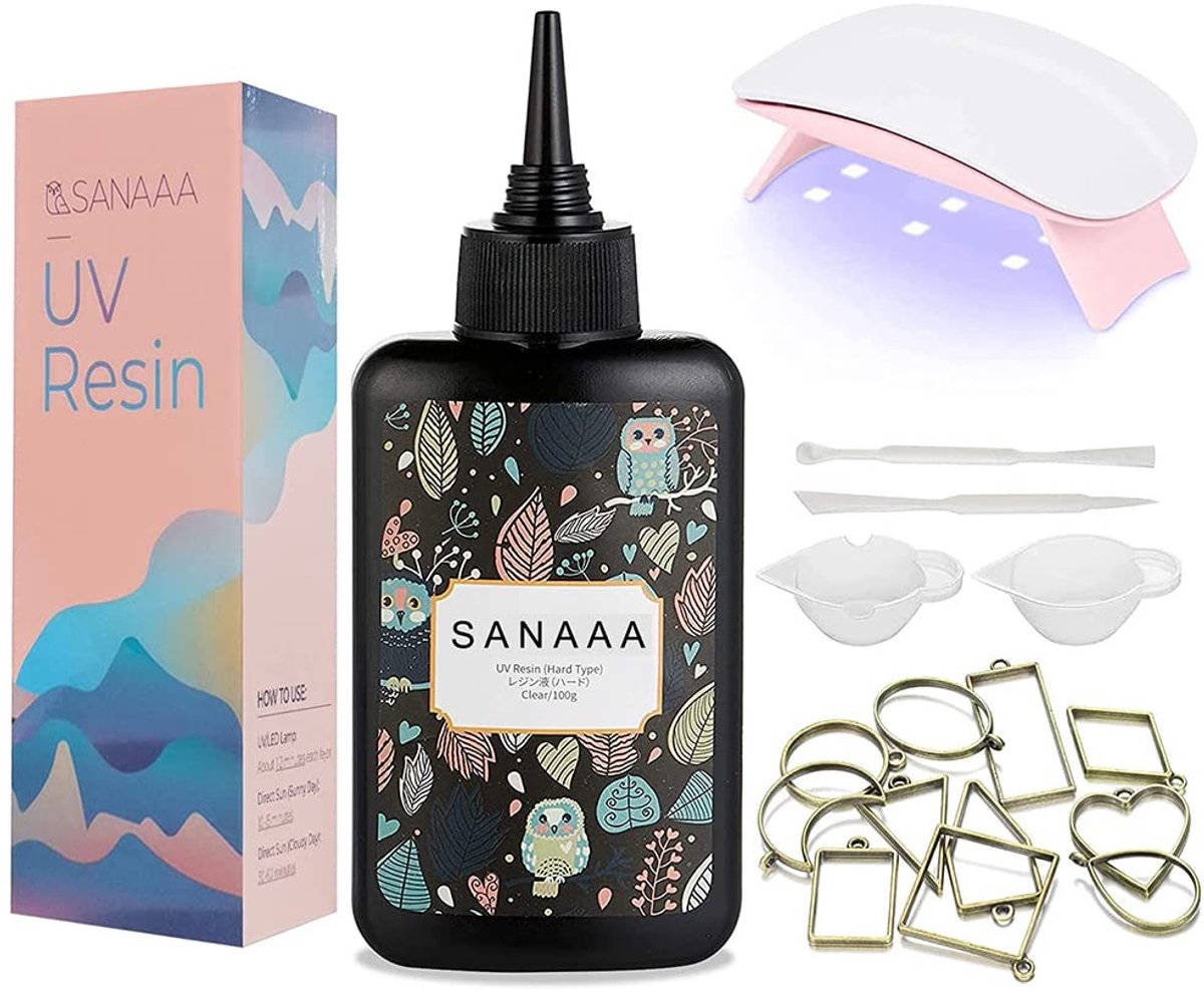 SnelShoppen - UV Hars Start Kit 100g voor DIY Sieraden Maken - Transparante UV Solar Curing Hars met LED UV Lamp, Siliconen Roerstaafjes en Bronskleur