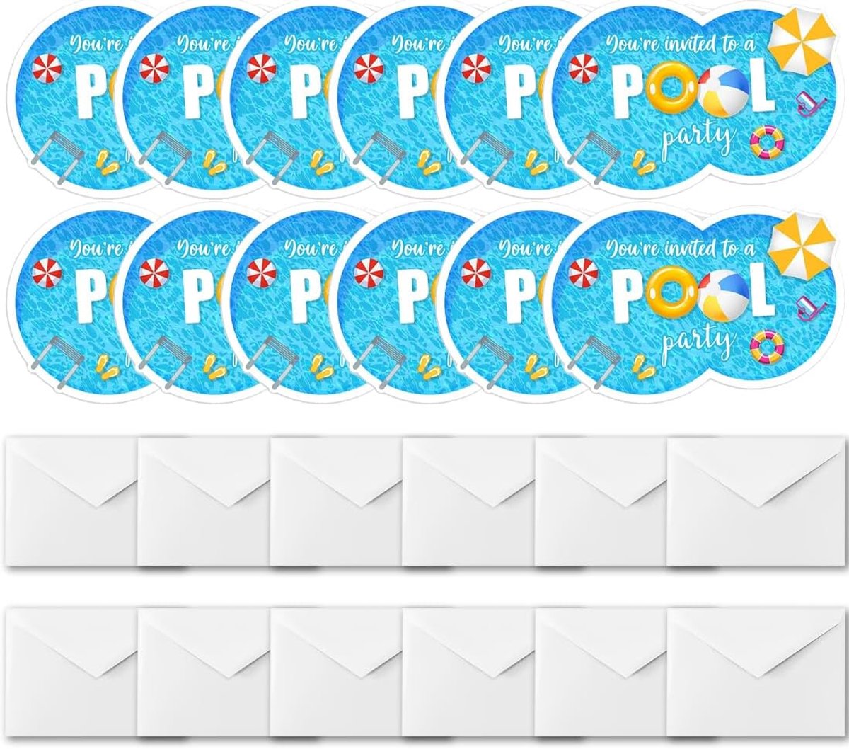 SnelShoppen - 12 Verjaardagsuitnodigingen Zwembadfeest Kinderen met Enveloppen - Kleurrijke Uitnodigingen voor Zomerfeest, Waterplezier, Feestdagen, V