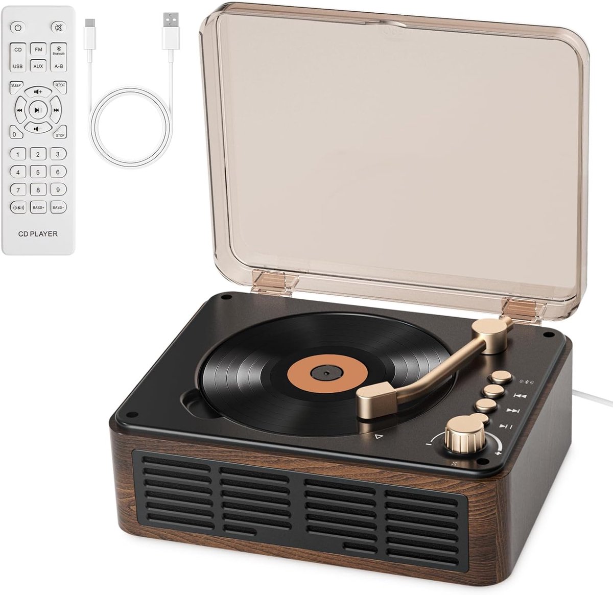 SnelShoppen - Retro Hifi CD Speler met Bluetooth en Luidsprekers, Vintage Design met FM-Radio, Ondersteunt USB/AUX/Type-C, Ideaal voor Thuisgebruik