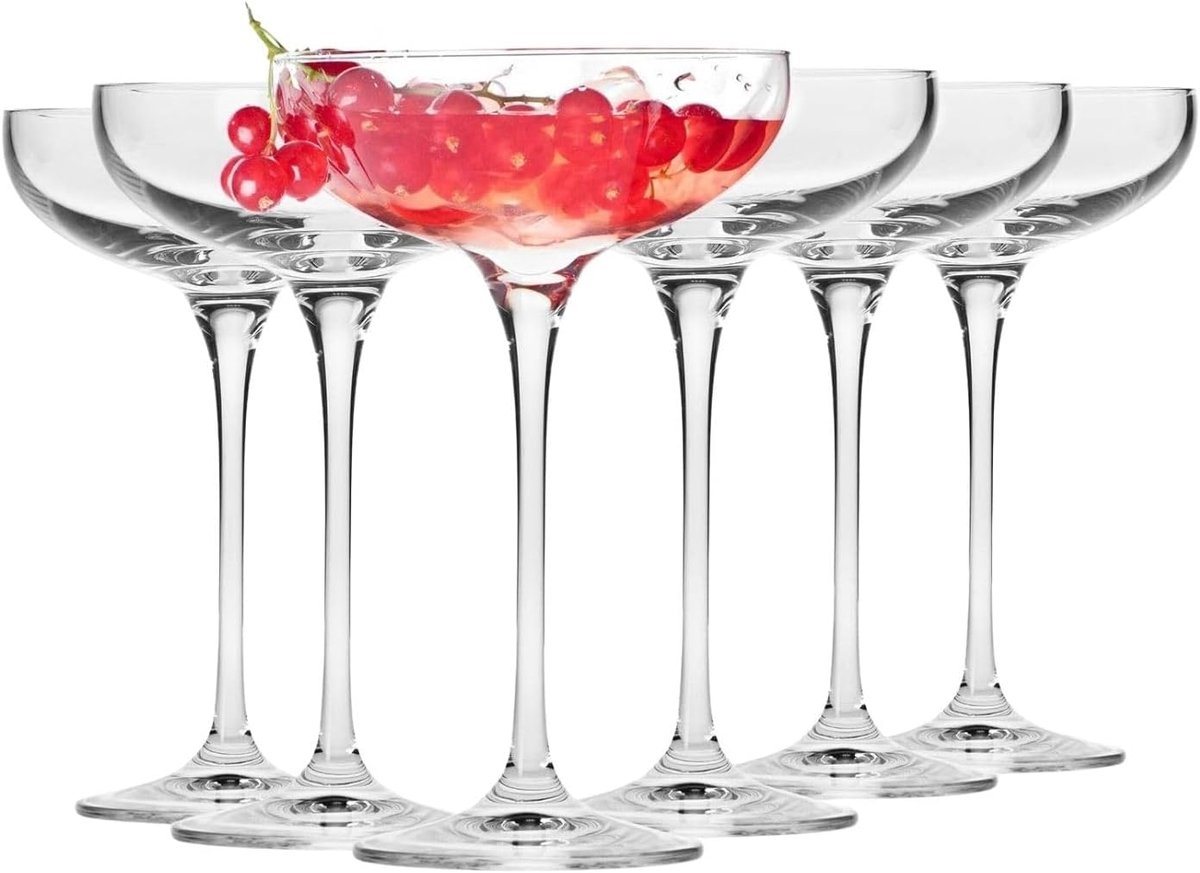 Thijox - Champagnecoupes Set van 6 | 240 ml | Vaatwasmachinebestendig Loodvrij Kristalglas | Perfect voor Feestjes, Thuis en Restaurants | Proseccogla