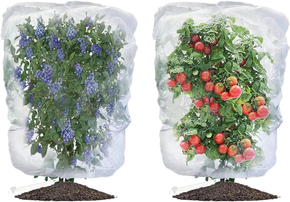 SnelShoppen - Plantentas met Trekkoord en Rits - 2 Stuks Plantenbeschermingsnet, Insectennet, Vogelnet, 70 x 100 cm, Ademend Materiaal voor Tuin en Pl