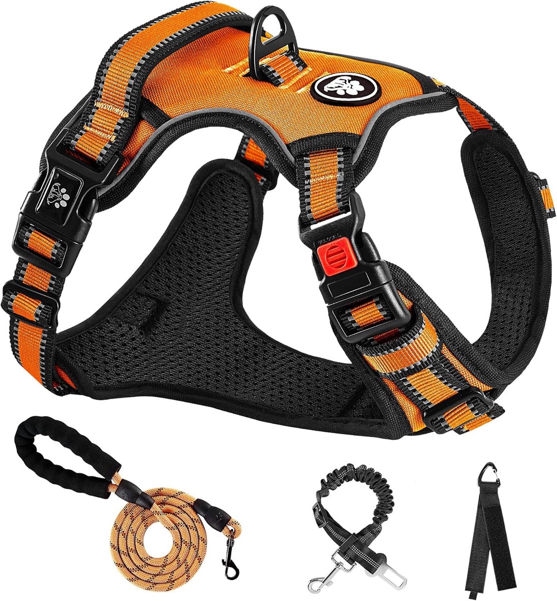 SnelShoppen - Oranje Hondentuig voor Kleine Honden, Geen Trek Puppy Tuigjes en Hondenriem, Maat S, Nek 28-38CM, Borst 38-53CM, Geen-Choke Tuigjes voor
