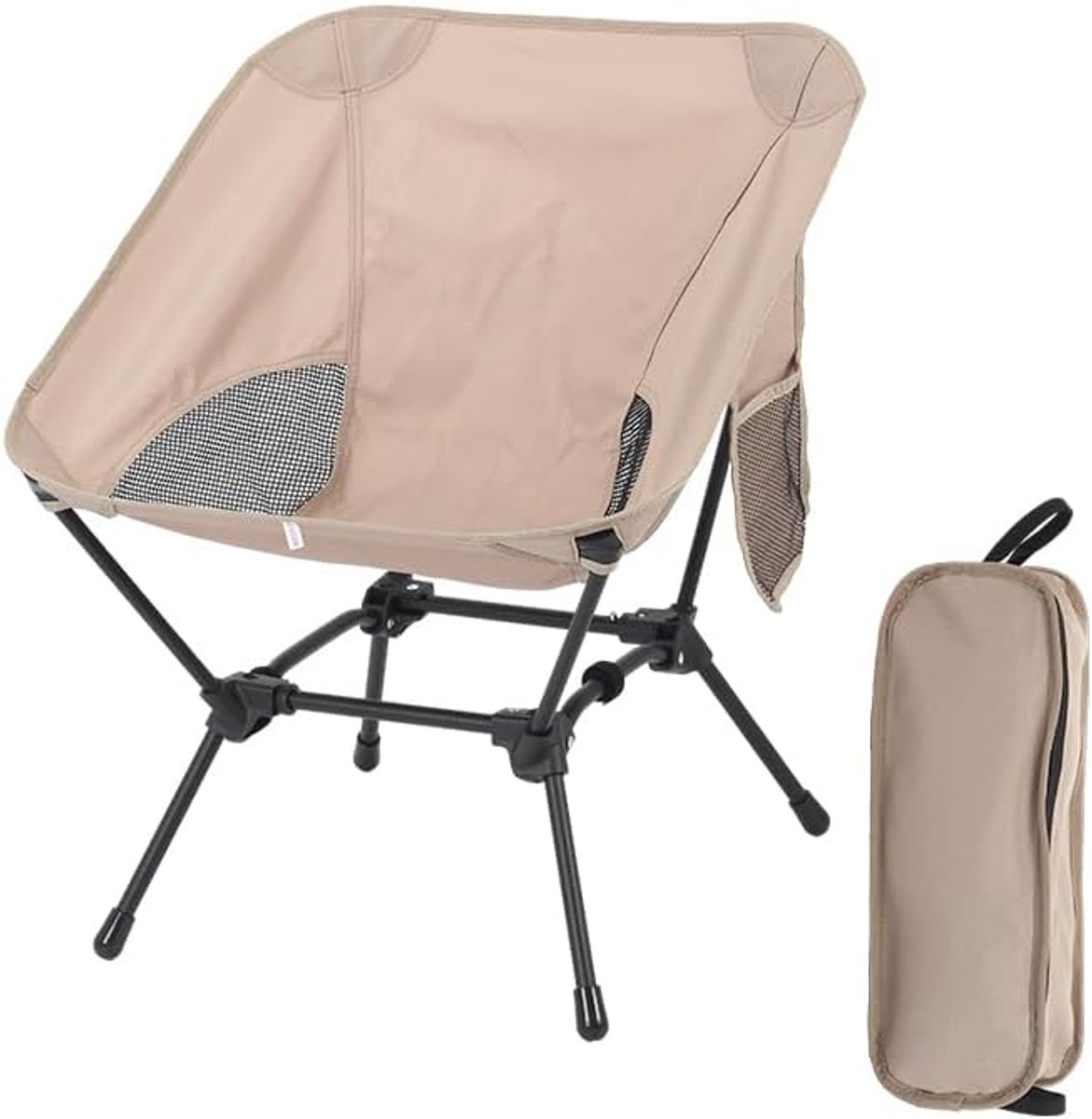 SnelShoppen - Campingstoel, Lichte Klapstoel voor Wandelen en Vissen, Inklapbaar met Zijzakken, Draagvermogen 120 kg, Kaki, Ideaal voor Outdoor-activi
