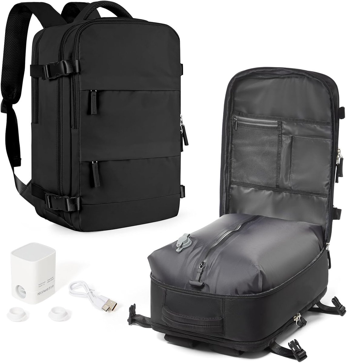 SnelShoppen - Vacuümverpakte Handbagage Rugzak voor Easyjet - Waterdichte Reistas, Weekendtas, Wandelrugzak & Casual Dagrugzak - Q1-Zwart - Ideaal voo