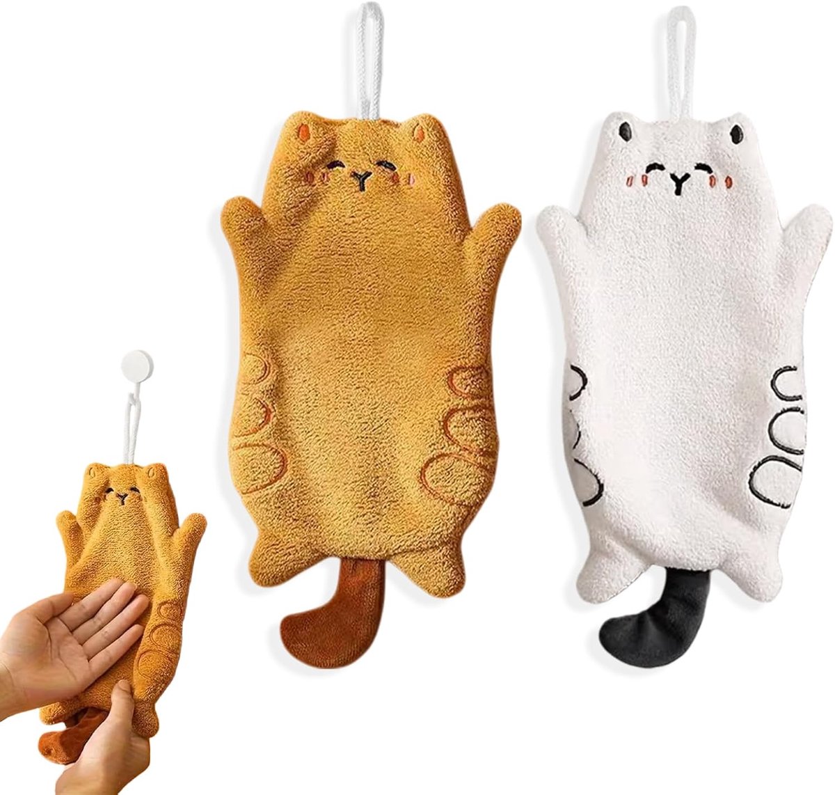 SnelShoppen - 2 Stuks Schattige Katten Handdoeken, Zachte Katoenen Theedoeken, Absorberende Keukenhanddoeken, Ideaal voor Keuken en Badkamer 25*15 cm