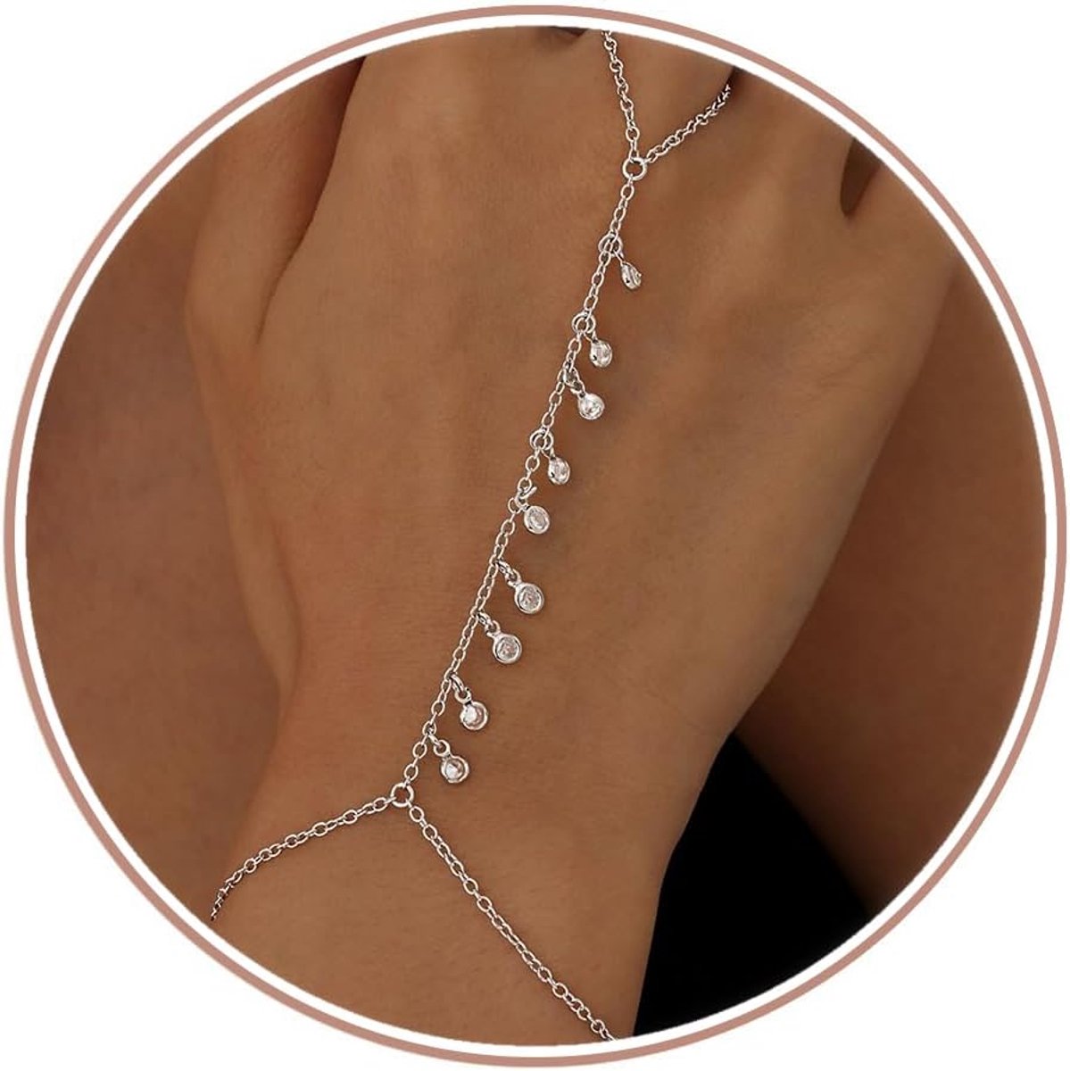 SnelShoppen - Elegante Damesarmbanden Verguld 14K/Zilver, Verstelbare Waterdichte Handarmband met Ring, Luxe Enkelbandje voor Feestelijke Gelegenheden