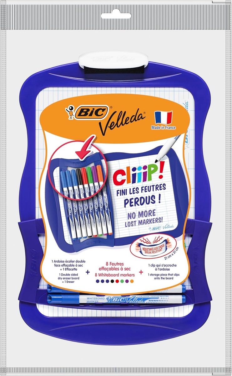 Dubbelzijdig Whiteboard Set met 8 Kleurrijke Stiften en Gum - Blauw Frame