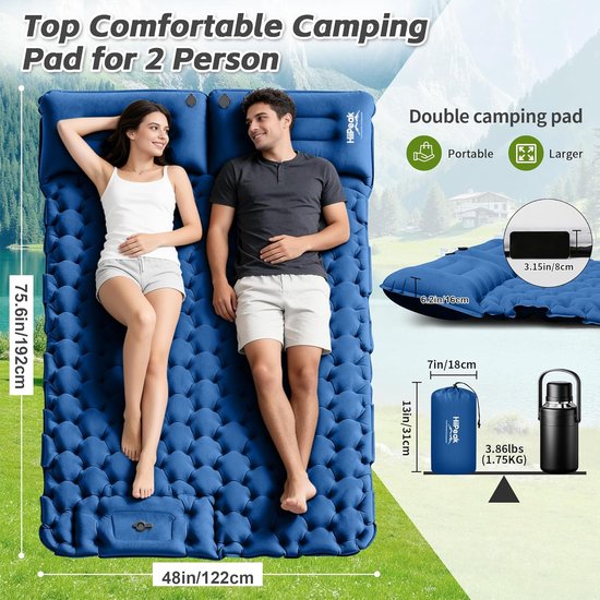 Thijox - Opblaasbare Campingmatras 2-Persoons Extra Dik 140x200 cm - Ultralicht Isolerend Met Ingebouwd Hoofdkussen Voor Tent Backpacken Festival — afbeelding 3