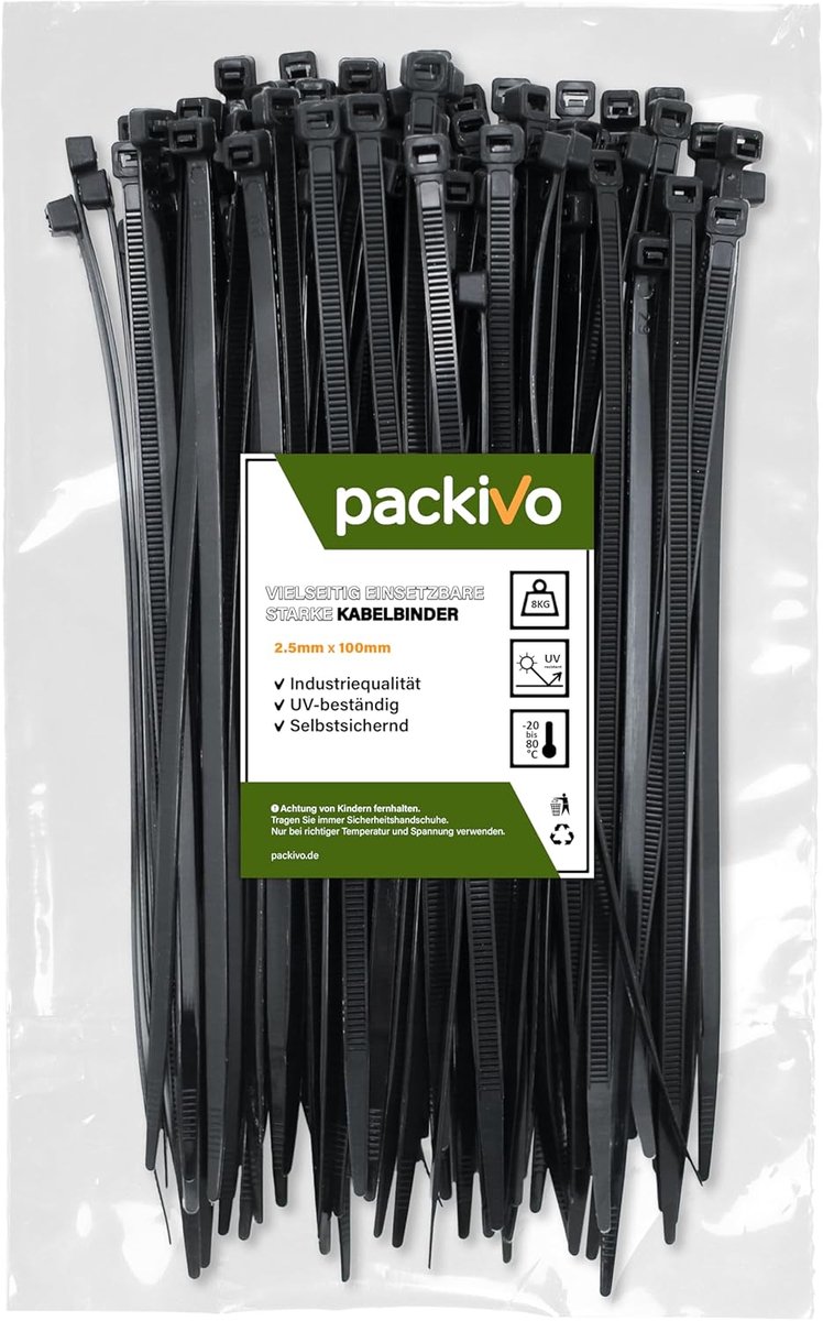 SnelShoppen - Professionele Kabelbinders 2,5 x 100 mm Zwart UV-bestendig 8 kg Treksterkte voor Kabelbeheer, Doe-het-zelvers, Huis, Tuin, PC en Werkpla