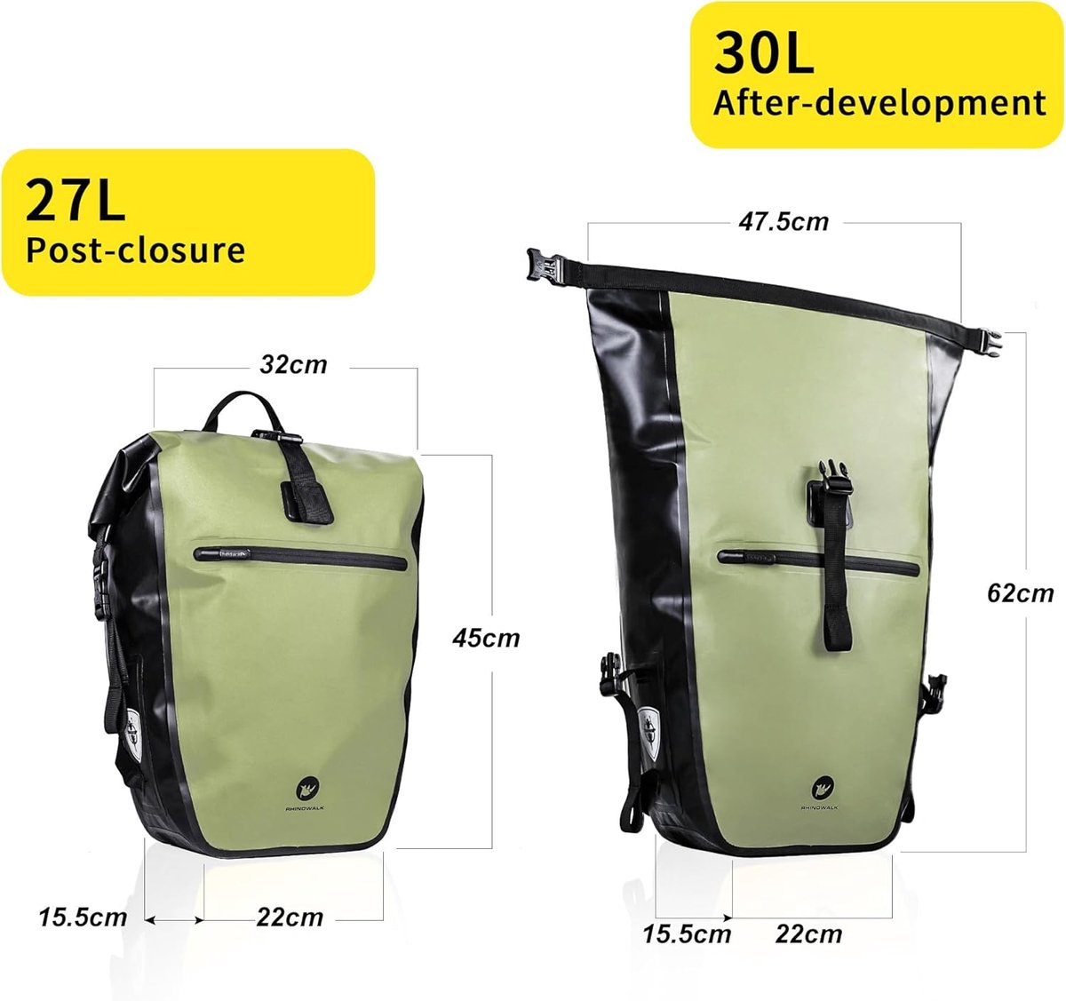 SnelShoppen - Fietstassen voor Bagagedrager, 100% Waterdicht, Multifunctionele Fietstas Achter, Fietsrugzak, 27 Liter, Groen, Geschikt voor Fiets en M