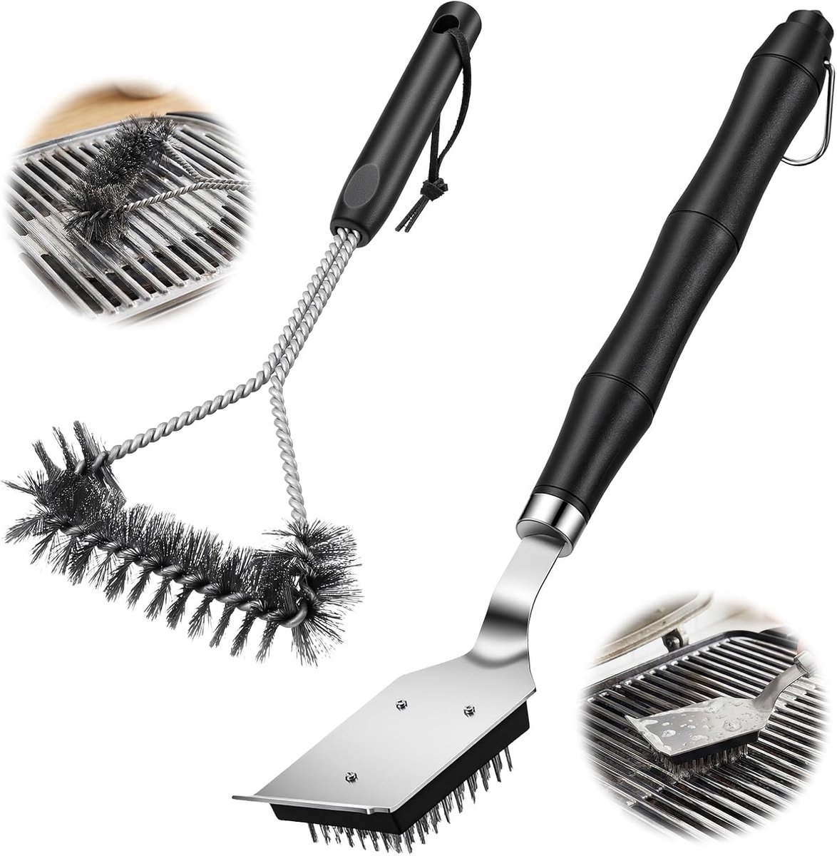 SnelShoppen - BBQ Schoonmaakset, 2 Stuks BBQ Reinigingsborstel, 2-in-1 Grillborstel voor Barbecue Grill en Oven, Roestvrijstalen Draadborstel Set voor