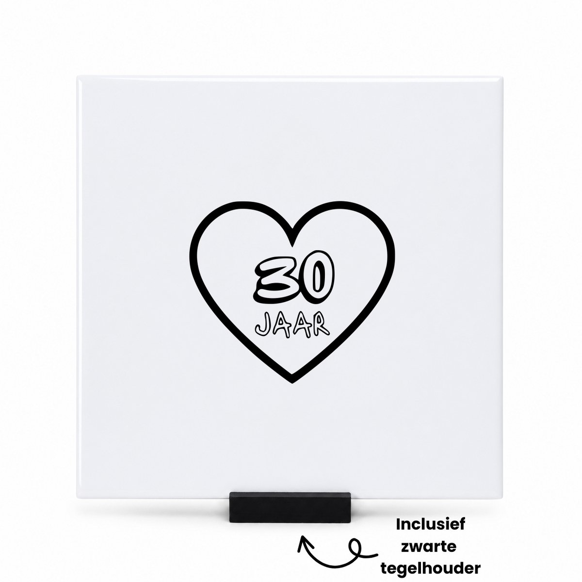Hacebo 30 jaar tegeltje met tegelhouder - Hoera 30 jaar - Familie vrienden - tegeltjes met tekst - Cadeau - spreuktegels - 15x15 CM Wit