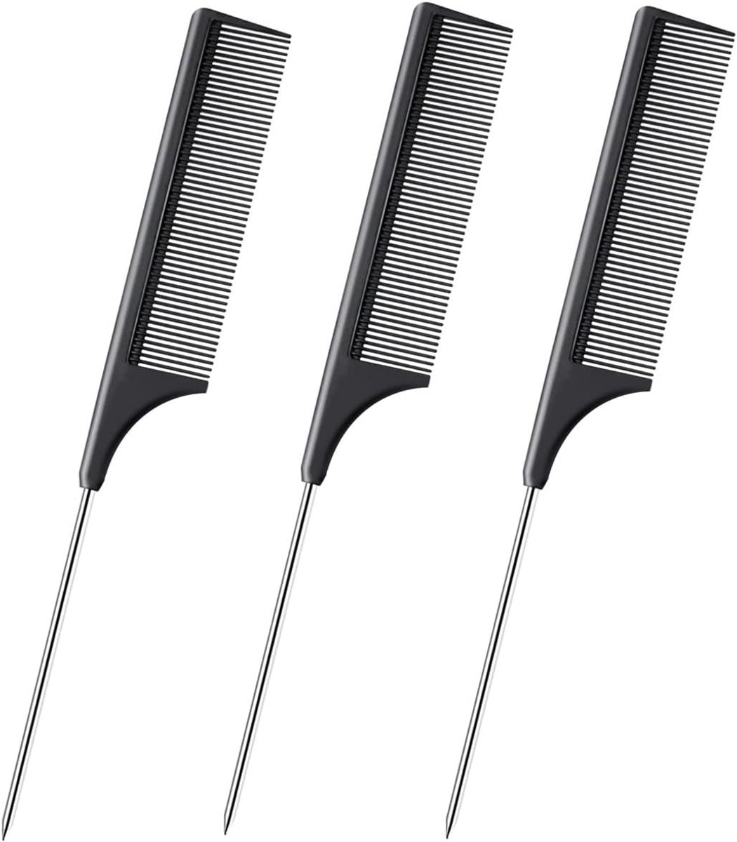 SnelShoppen - 3Pcs Haar Kam Set - Antistatische Staartkam - Fijne Tanden Kammen - Professionele Salon Kam met RVS Handvat voor Haarverzorging - Geschi