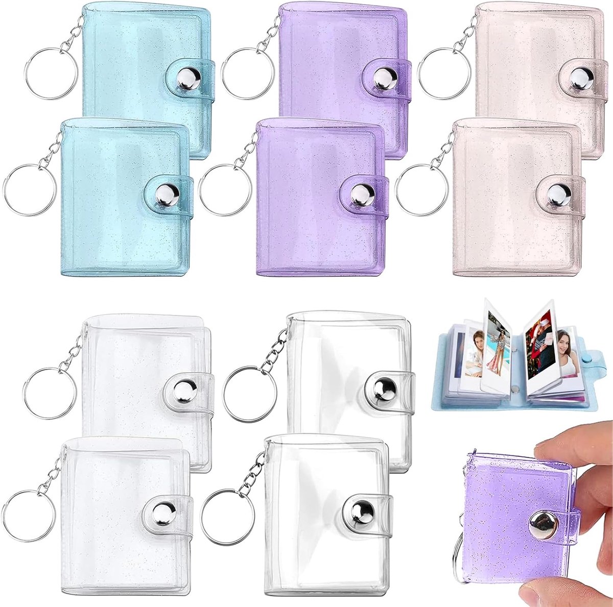 SnelShoppen - 10 Pcs Mini Foto Album 5 Inch - DIY Mini Foto Album met Sleutelhanger, 18 Compartimenten, Creatieve Kleuren voor Herinneringen (5 Kleure
