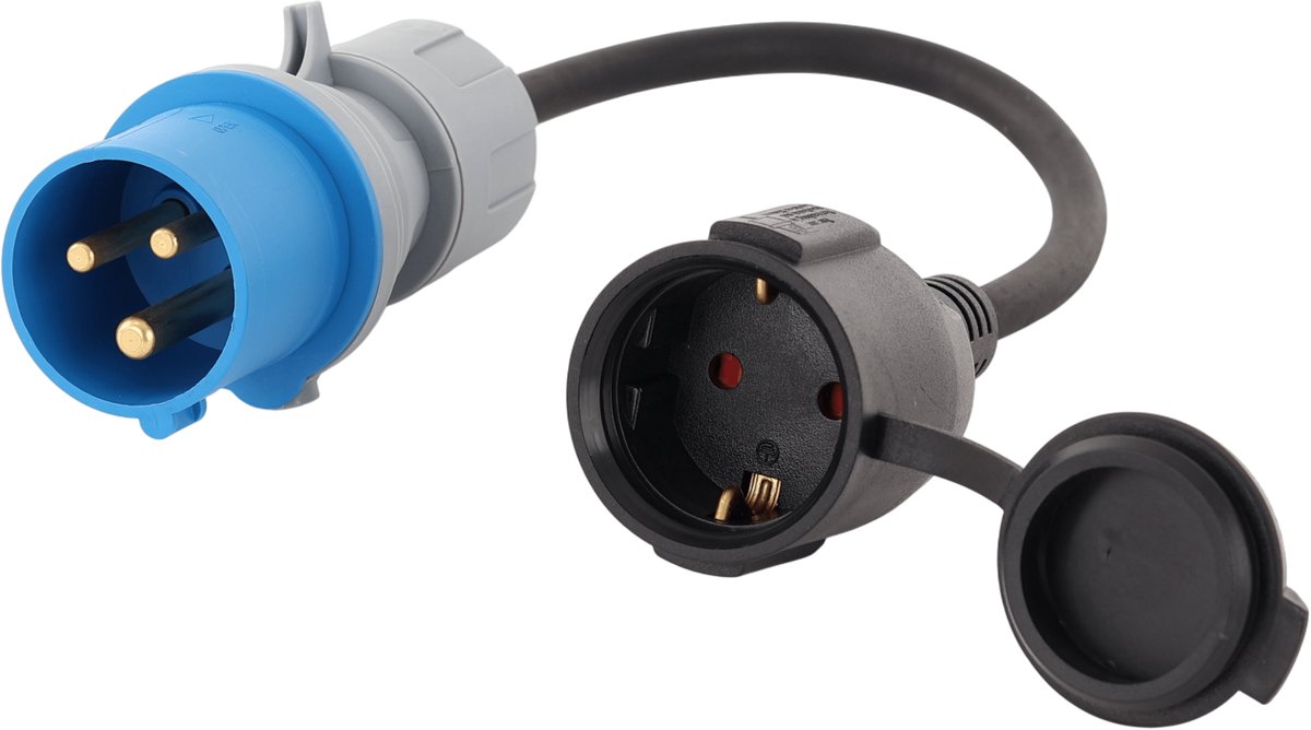 Talamex CEE naar Schuko adaptersnoer 40 cm met 3x2,5 mm² neopreen kabel. Geschikt voor 230 V / 16 A en IP65, ideaal voor walstroom aan boord, boot, camping, camper en werkplaats.