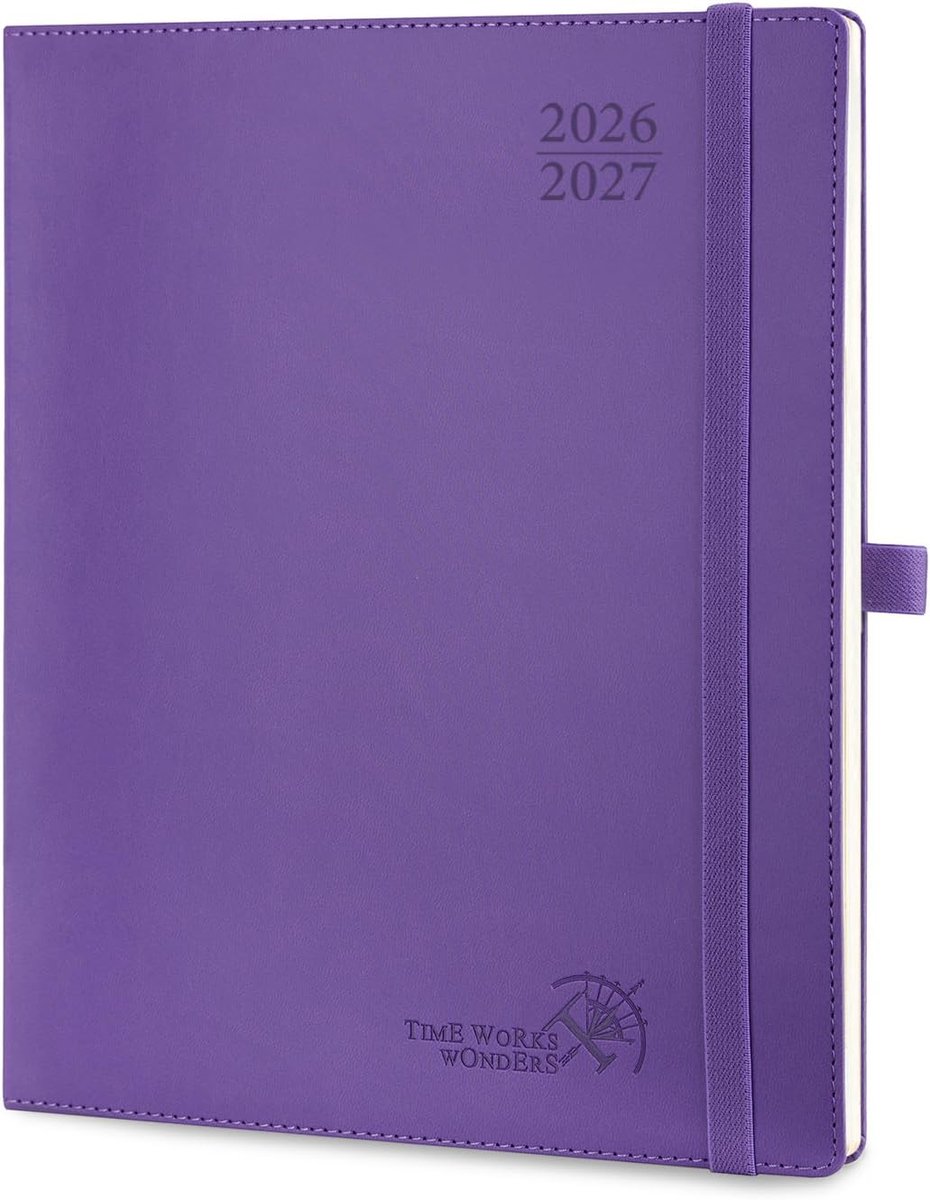 Thijox - POPRUN Agenda 2026 2027 Weekplanner Verticaal 26,5 x 21,5 cm - 17 Maanden - Zachte PU Lederen Kaft - 30 Minuten Intervallen - Paars - Perfect
