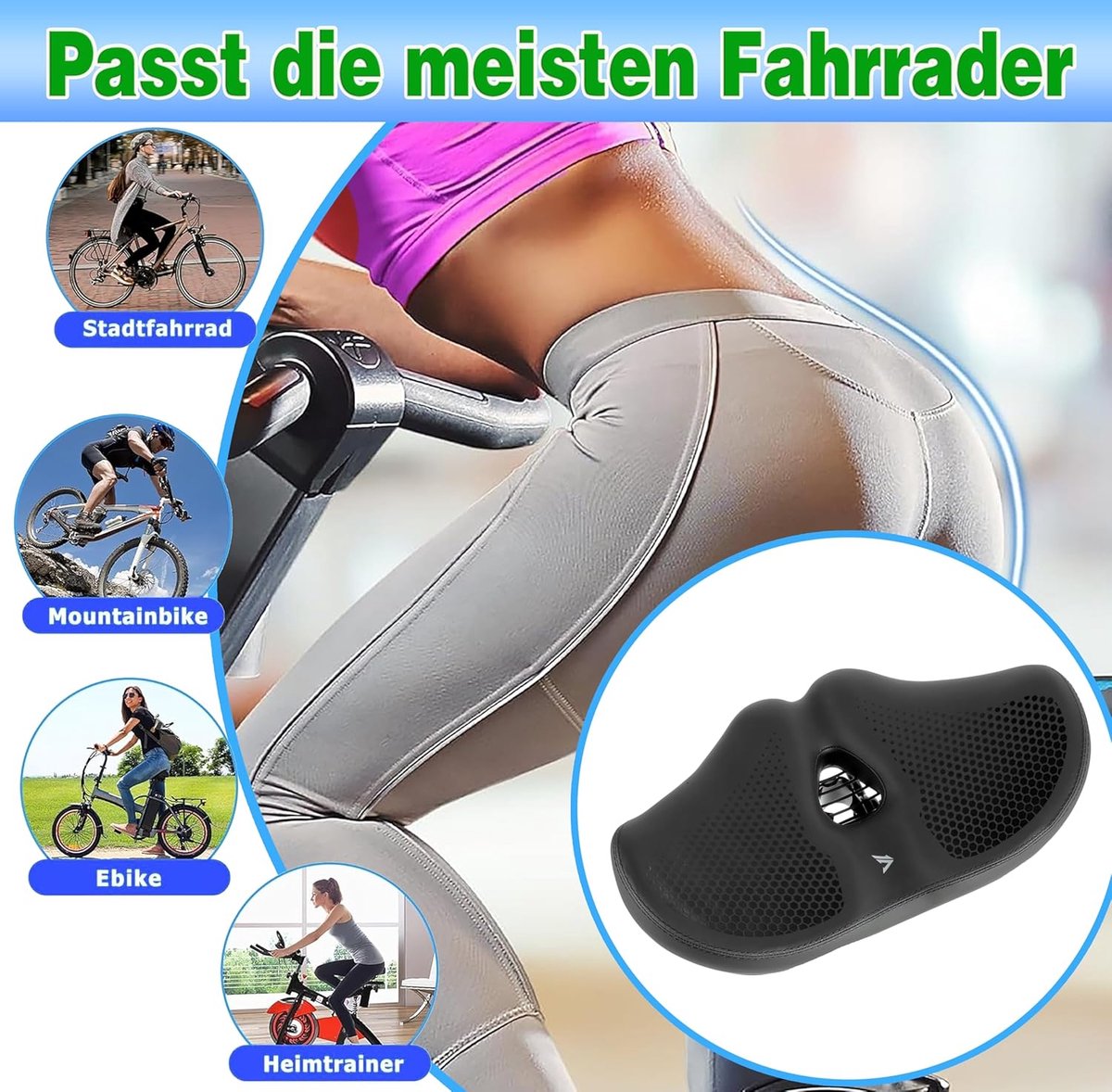 SnelShoppen - Overized Fietszadel voor Mannen en Vrouwen - Universeel Mountainbike, Stadsfiets, E-bike, Comfortabel Extra Breed, Ademend Ergonomisch (