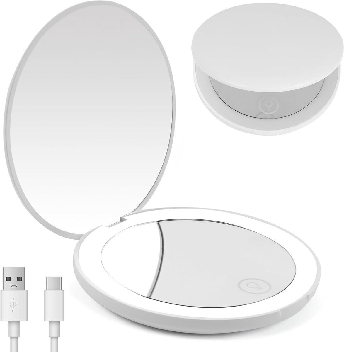 SnelShoppen - Dimbare OSDUE Make-up Spiegel 1X/10X met LED Licht, Compact Handspiegel voor Thuis en Reizen, Ideaal voor Make-up en Verwijderen van Onz