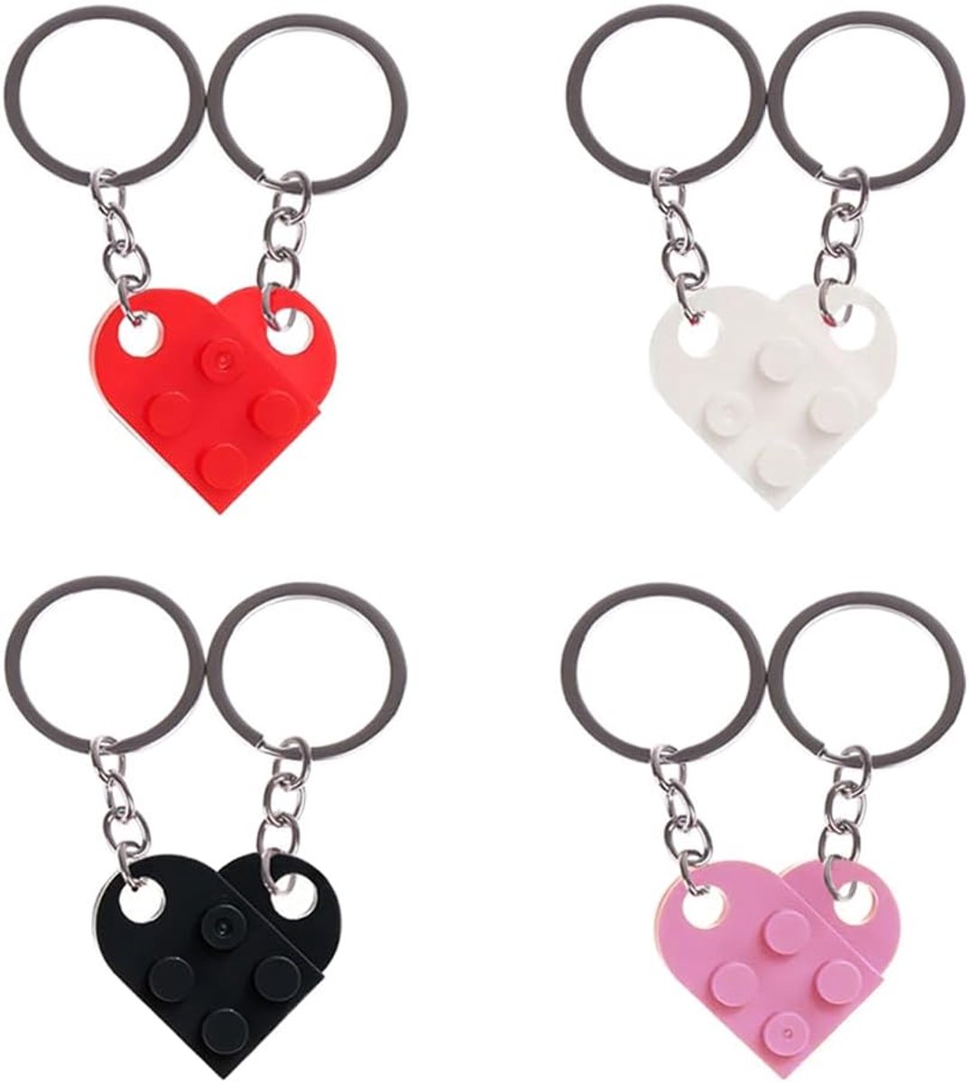 SnelShoppen - 4 stuks hartjes-sleutelhangerset, veelkleurige hart sleutelhangers voor Valentijnsdag, koppel, vrienden, ouders, acryl en ijzer, 25x27mm