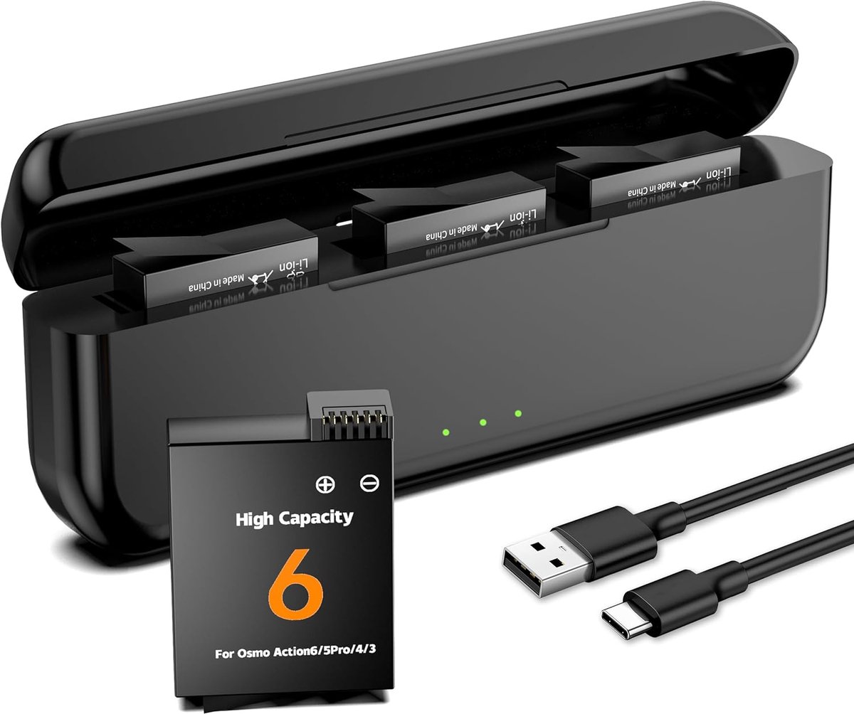SnelShoppen - 3 stuks 2800 mAh reserveaccu voor Osmo Action 6/5 Pro/4/3 - 3-kanaals Type C acculaadstation voor camera's, ideaal voor avontuurlijke op