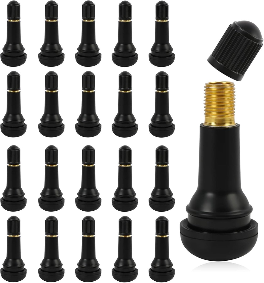 SnelShoppen - TR413 Rubberen Ventielen, 20 Stuks, Universele Bandenventiel met Metalen Ventielinzetstuk, Snap-in Autoventiel voor Auto, Motorfiets en