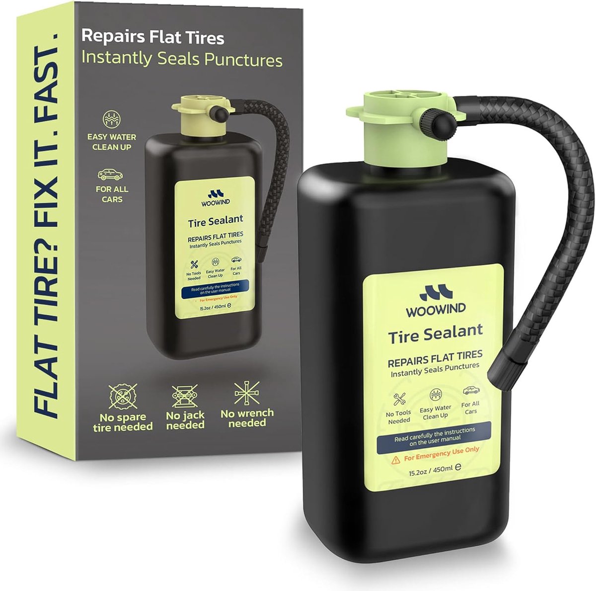 SnelShoppen - Tyre Sealant Afdichtmiddel Platbanden Reparatieset 450ml - Dicht Lekken tot 5mm voor Auto Vrachtwagen SUV - TPMS-Veilig en Weerbestendig