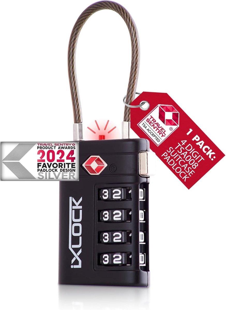 SnelShoppen - iXLOCK TSA Slot Kabelslot met Cijfercode - 4 Cijfers Cijferslot voor Bagage Koffer Rits Tas Rugzak Gymkluisje - Zwart 1 Stuk