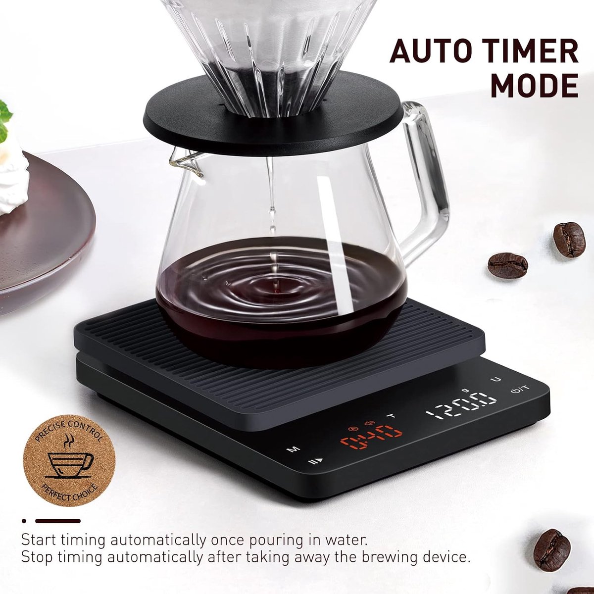 SnelShoppen - Digitale Koffieweegschaal met Timer, 0,1g Nauwkeurigheid, Groot Display, Automatische Tara, Oplaadbaar, Voor Druppelkoffie & Keuken tot