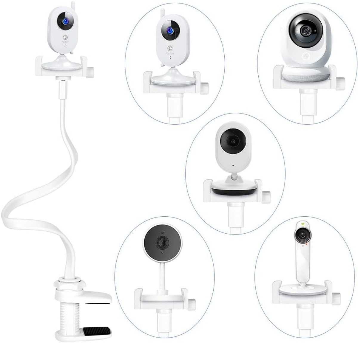 SnelShoppen - Flexibele Babyfoonhouder met Kaartsleuf voor Wieg en Ledikant, Compatibel met Babyfoons en Camera's, ABS en Roestvrijstaal, Klemtype 70m