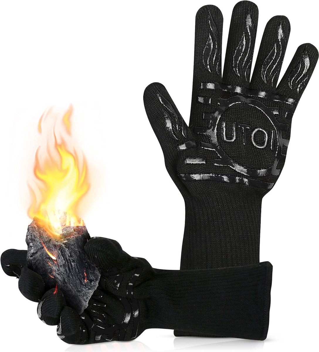 Thijox - BBQ-handschoenen - Hittebestendige siliconen ovenhandschoenen met vingers - Tot 800 °C - Antislip kookhandschoenen voor grillen, bakken en ko