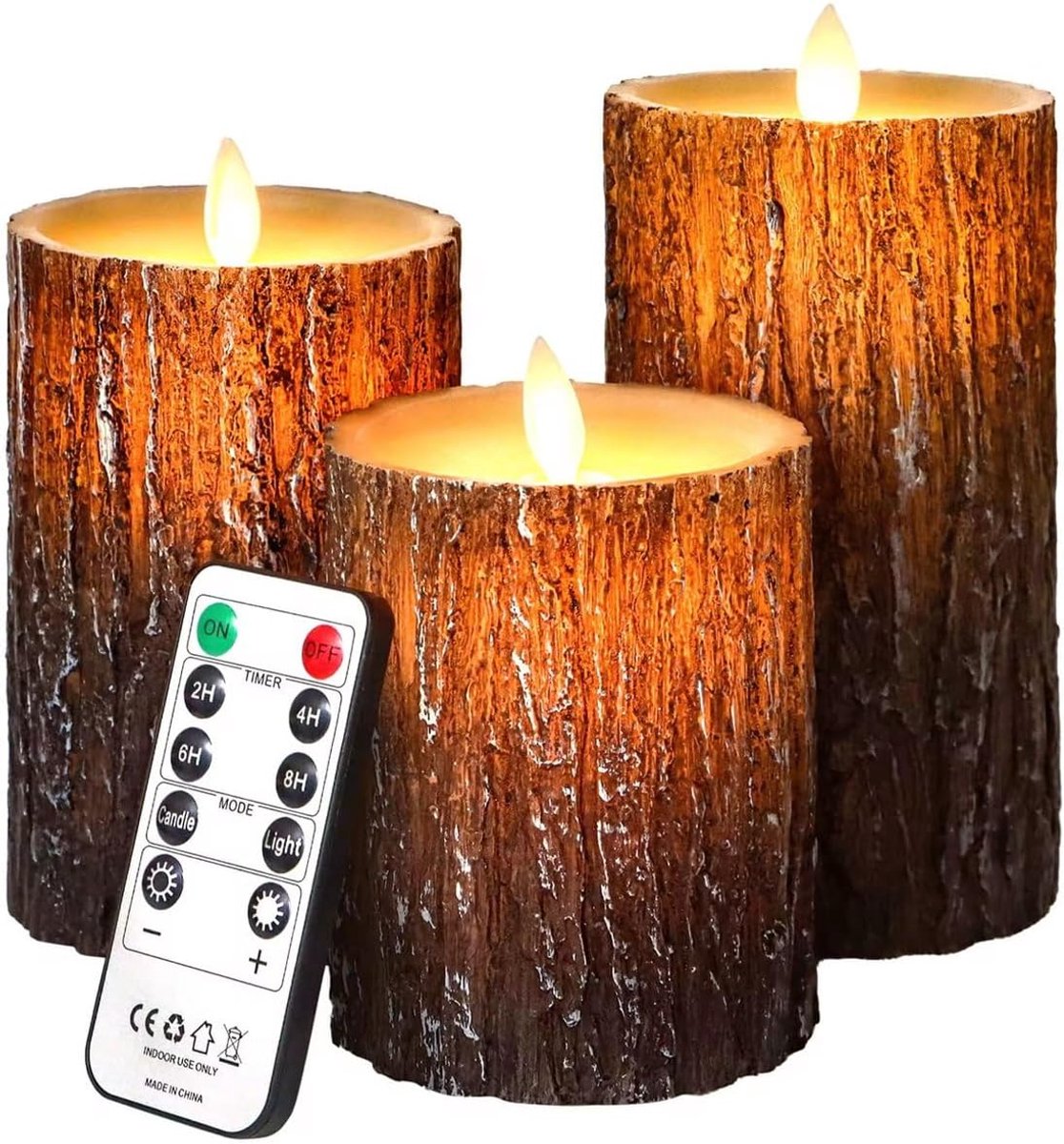SnelShoppen - LED Kaarsen met Afstandsbediening - Bewegende Vlam - Echte Wax - Dimbaar en Timer Functie - Set van 3 Elektrische Kaarsen voor Feest, Ca