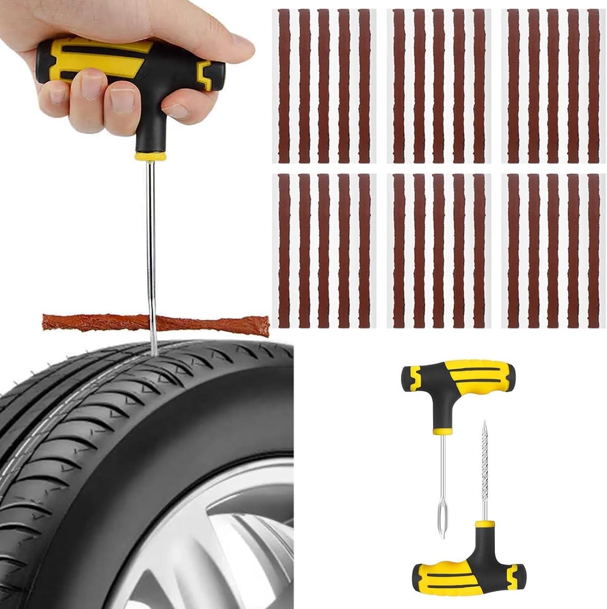 SnelShoppen - Bandenreparatieset voor Autobanden, Motorfietsen en ATV's - Complete Reparatieset met Rubberen Stop, Handig Gereedschap voor Bandenlekke