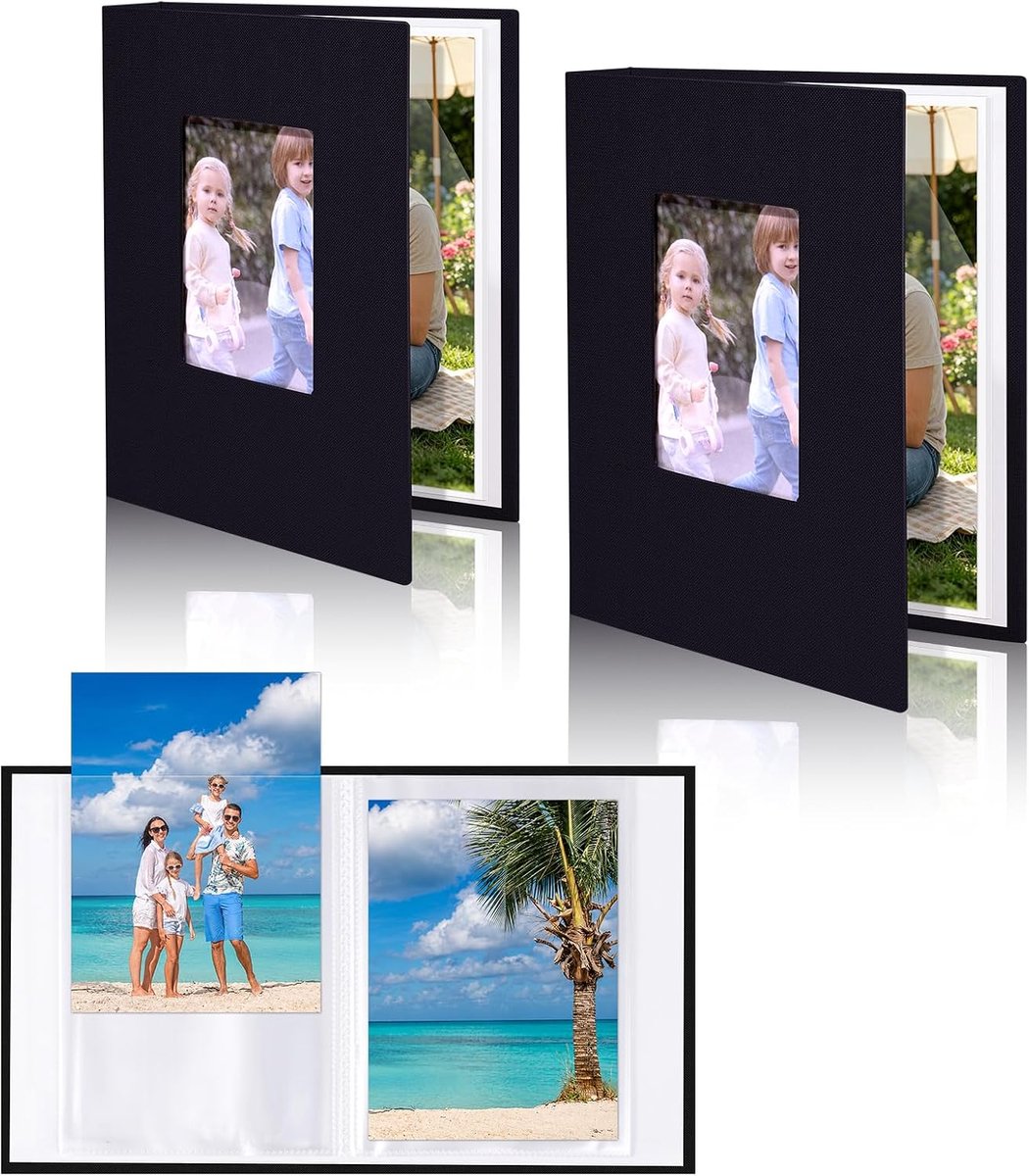 SnelShoppen - 2 Stuks Fotoalbum Insteekalbum 13 x 18 cm, Linnen Omslag, Zwart, Voor 104 Foto's, Perfect Voor Bruiloft, Baby, Familie, Cadeau