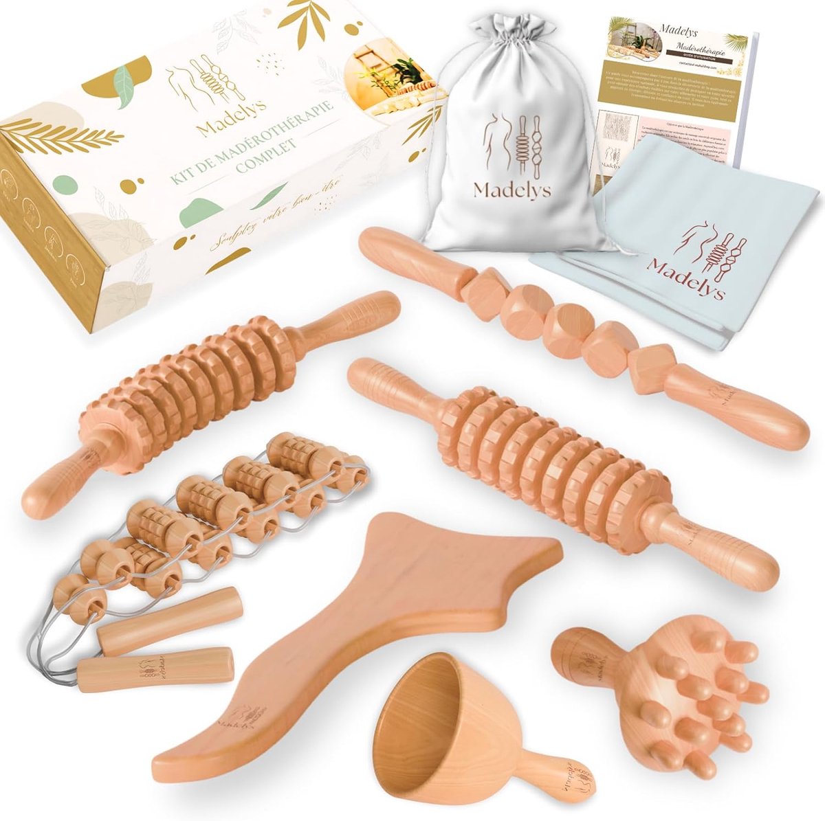 SnelShoppen - Maderotherapy Houten Body Kit – 7-in-1 Anti-Cellulite Massager voor Lymfedrainage & Lichaamsversteviging – Inclusief Zweedse Cup, Massag