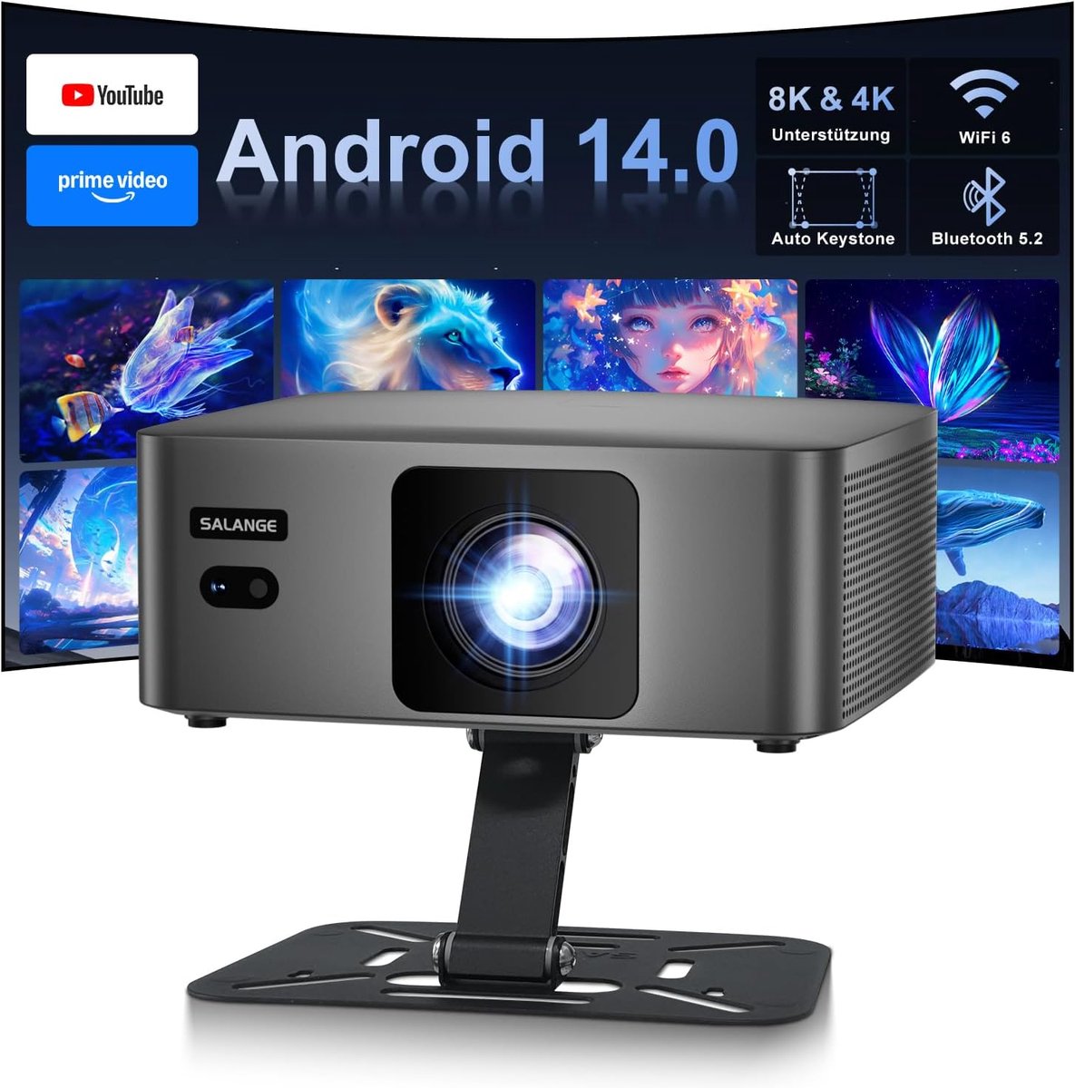 SnelShoppen - Mini Beamer Draagbaar 8K Projector, Native 1080P, WiFi 6, BT 5.2, Auto Keystone, Thuisbioscoop voor Feest, Camping en Kinderen