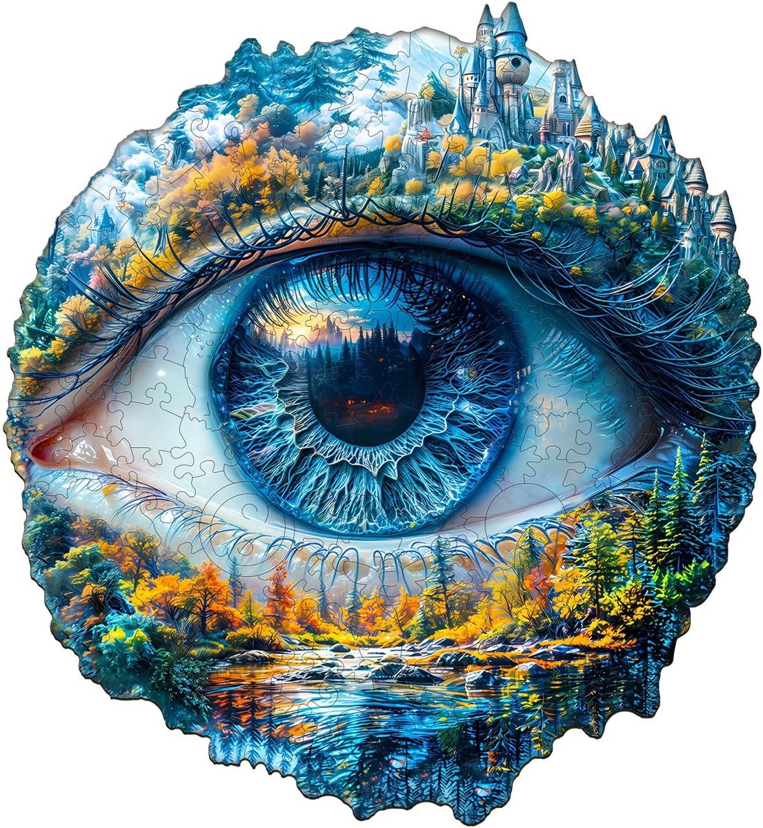 SnelShoppen - Houten Puzzel voor Volwassenen - Unieke Dierenvorm Puzzel - Oog van de Natuur - 230 Stukjes - L-34 x 31,3 cm - Perfect voor Familie en V