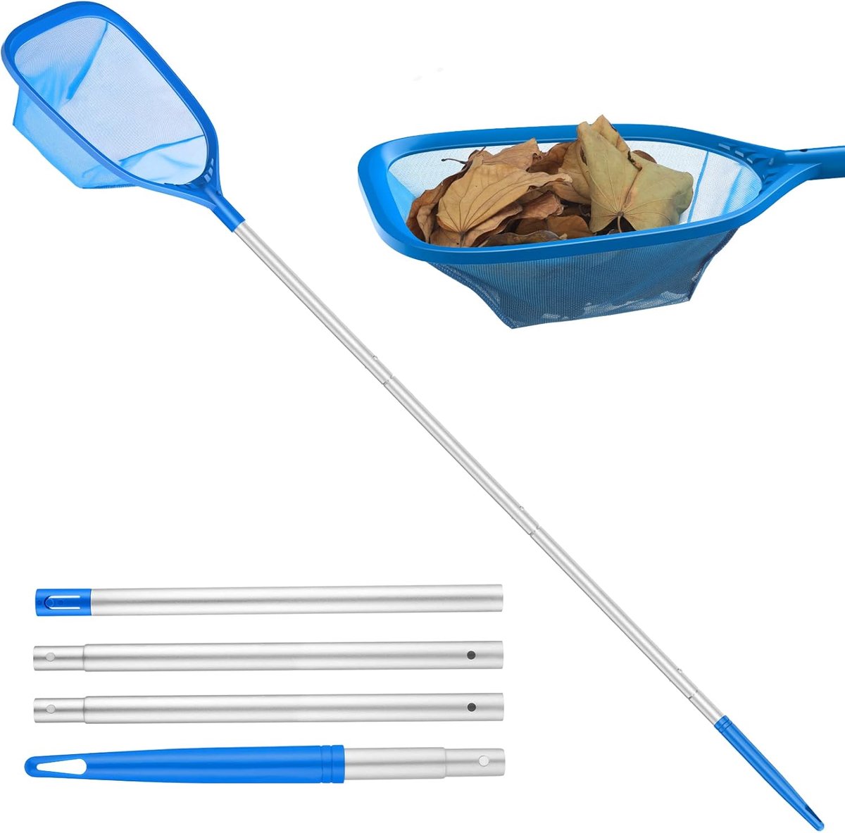 SnelShoppen - 145 cm Skimmer, Pool Net met Fijn Gaas, Aluminium Stok van 1.13 m, Ideaal voor Zwembad, Spa, Vijvers en Whirlpool