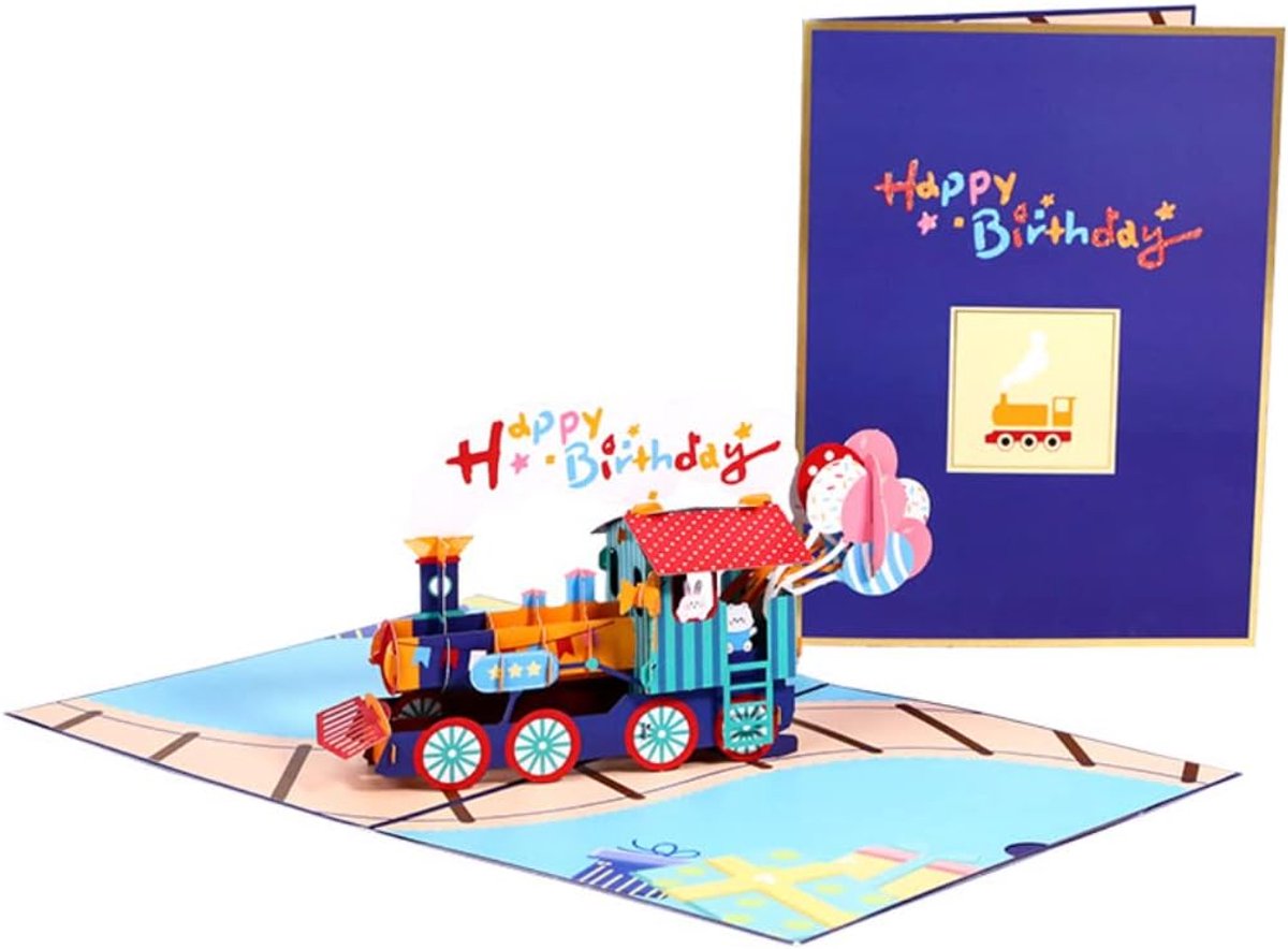 SnelShoppen - 3D Pop Up Kaart met Envelop Trein Ontwerp Verjaardagskaart voor Kinderen - Unieke Kaart, Kleurrijk, Perfect voor Feesten en Verjaardagen