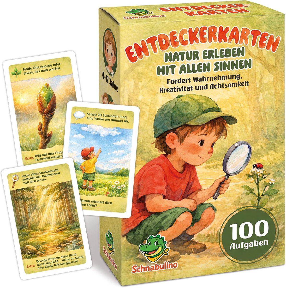 SnelShoppen - Ontdekkingskaarten Natuurspel voor Buiten - 50 Kaarten met 100 Taken - Ideaal voor Kinderen vanaf 4 Jaar - Bewegen, Observeren, Creativi