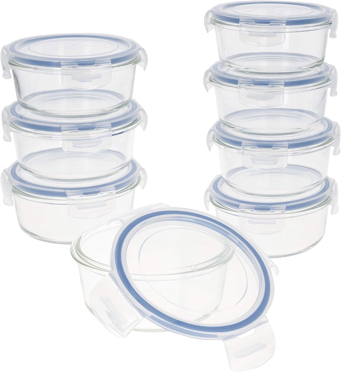 SnelShoppen - 8x Airtight Glass Storage Containers 580ml - Microwave Safe Food Containers with Transparent Lid - Round Glass Food Storage Set voor Keu
