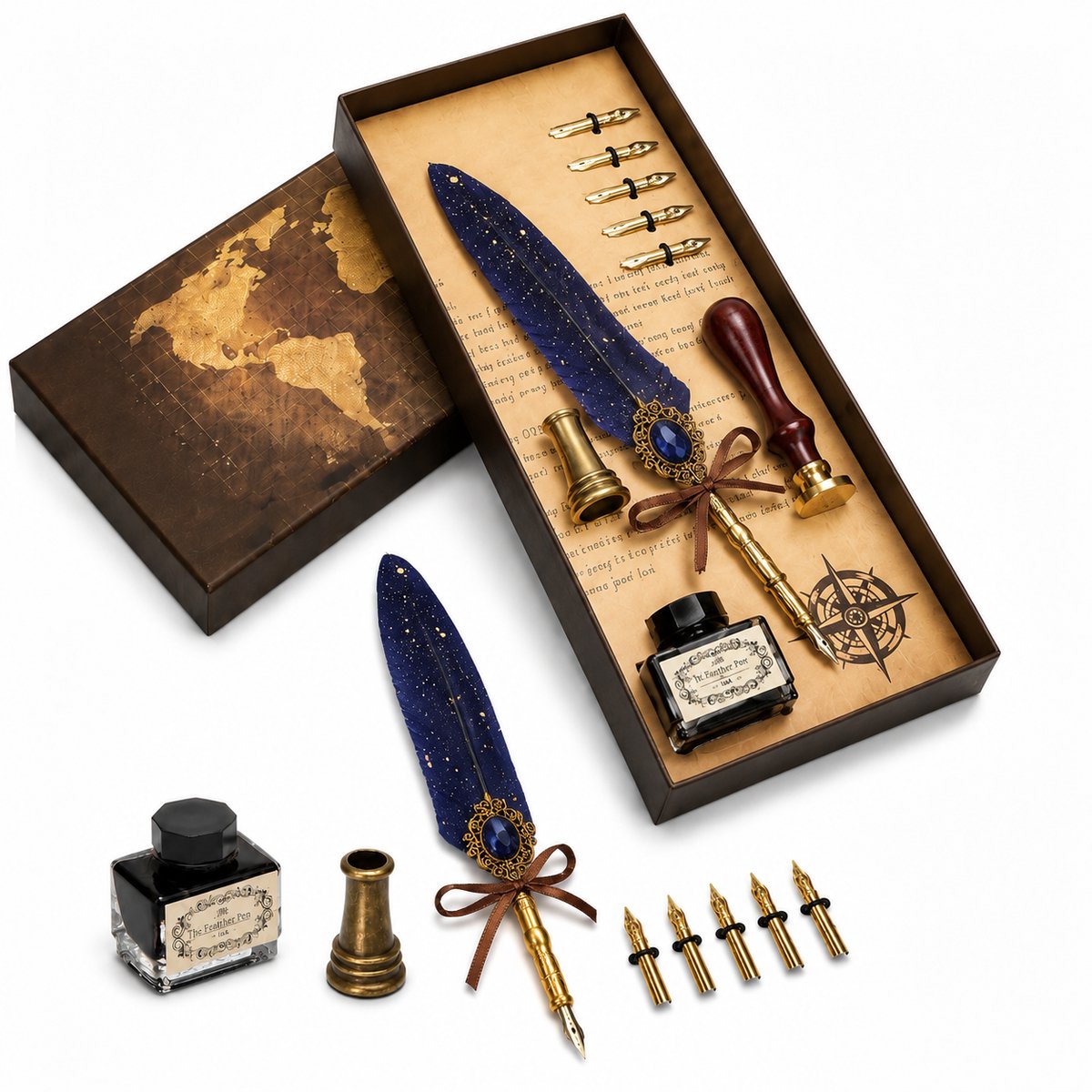 Sogiol® Kalligrafie Set - Kalligrafiepennen Set - 10-delige Dip Pen- Vulpen (met 5 vervangbare punten) - 15 ml inkt - Cadeau voor Mannen & Vrouwen - Blauw