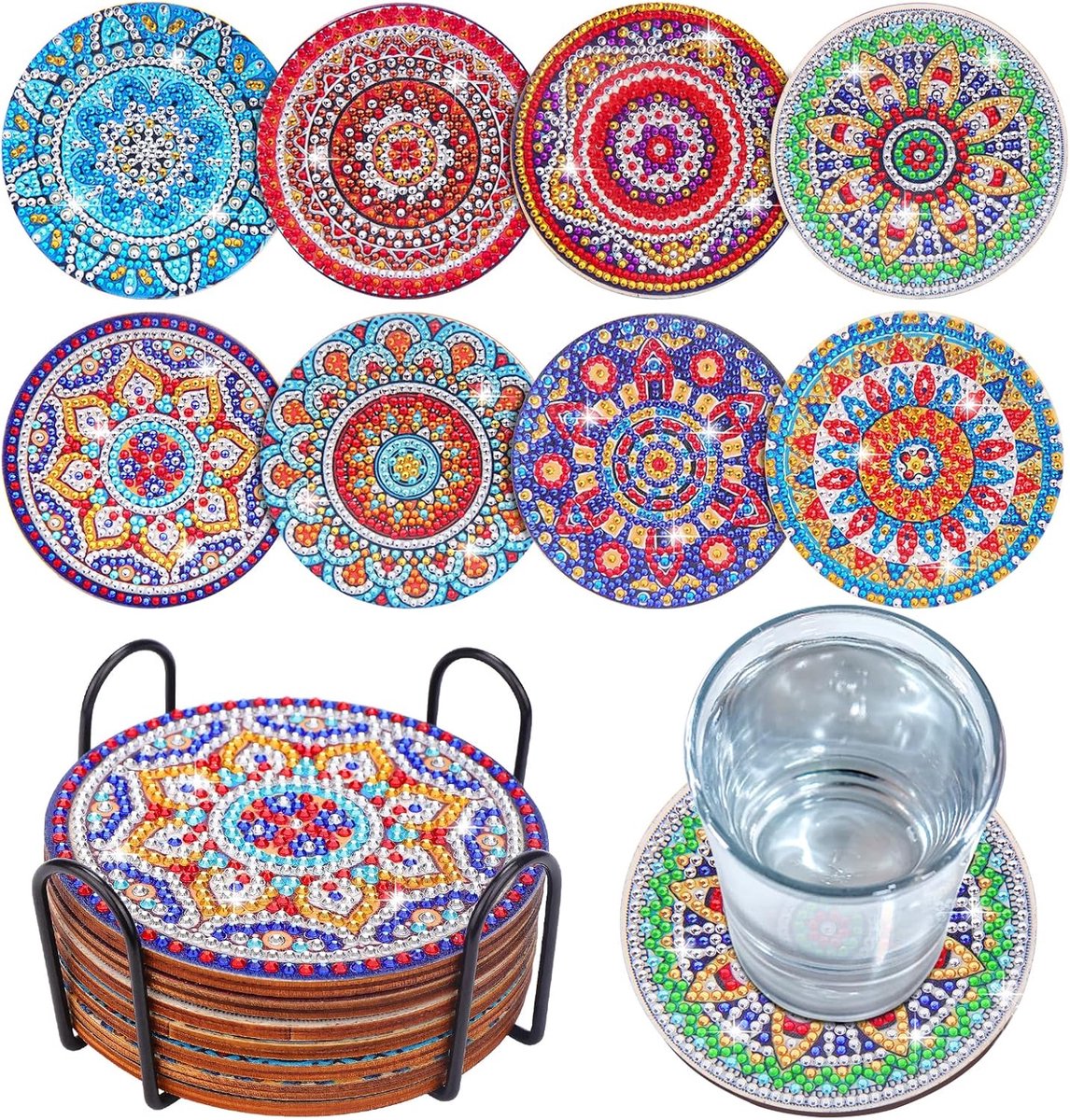 Diamond painting onderzetters-diamond painting kaarten-8 onderzetters met standaardjes -Diamond Art knutselset voor volwassenen - Accessoires voor een kleine diamond painting set - 10x10cm