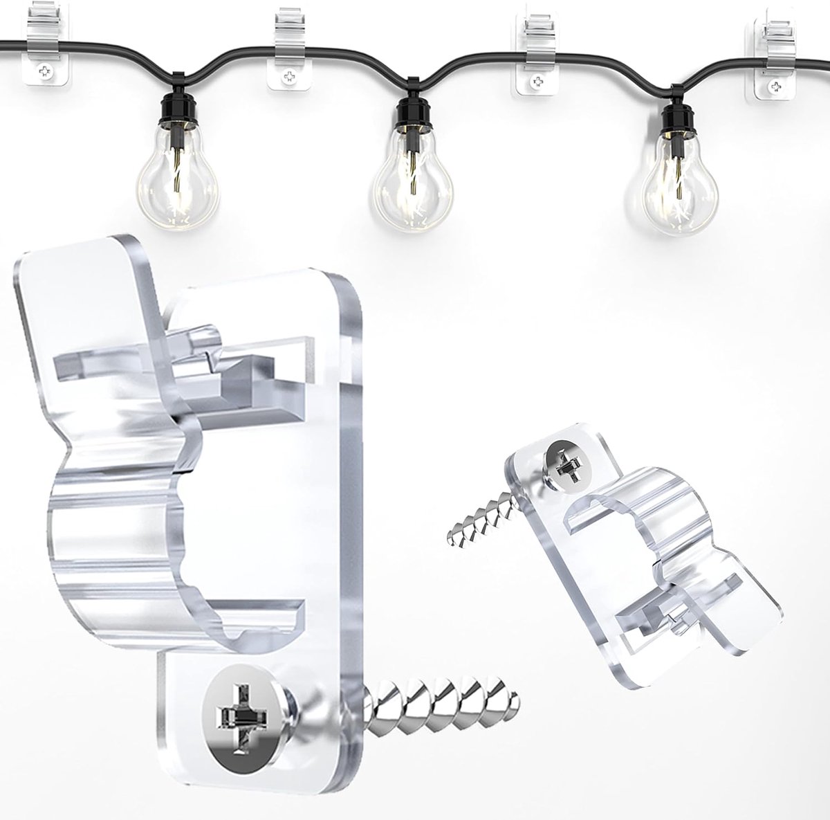 SnelShoppen - 60 Stuks Transparante Kabel Clips met Schroeven - Weerbestendige Buitenhaken voor Kerstverlichting, Sfeerverlichting & Kabels - Duurzame